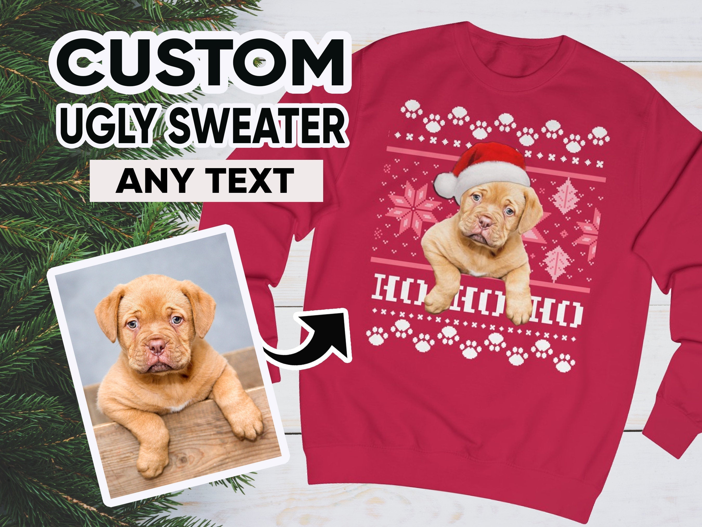 Kids Ugly Christmas Sweater, Custom Santa Claus Dog Ugly Christmas Sweatshirt, Personalised Face Sweatshirt, Santa Hat Ugly Pullover-ilovevango