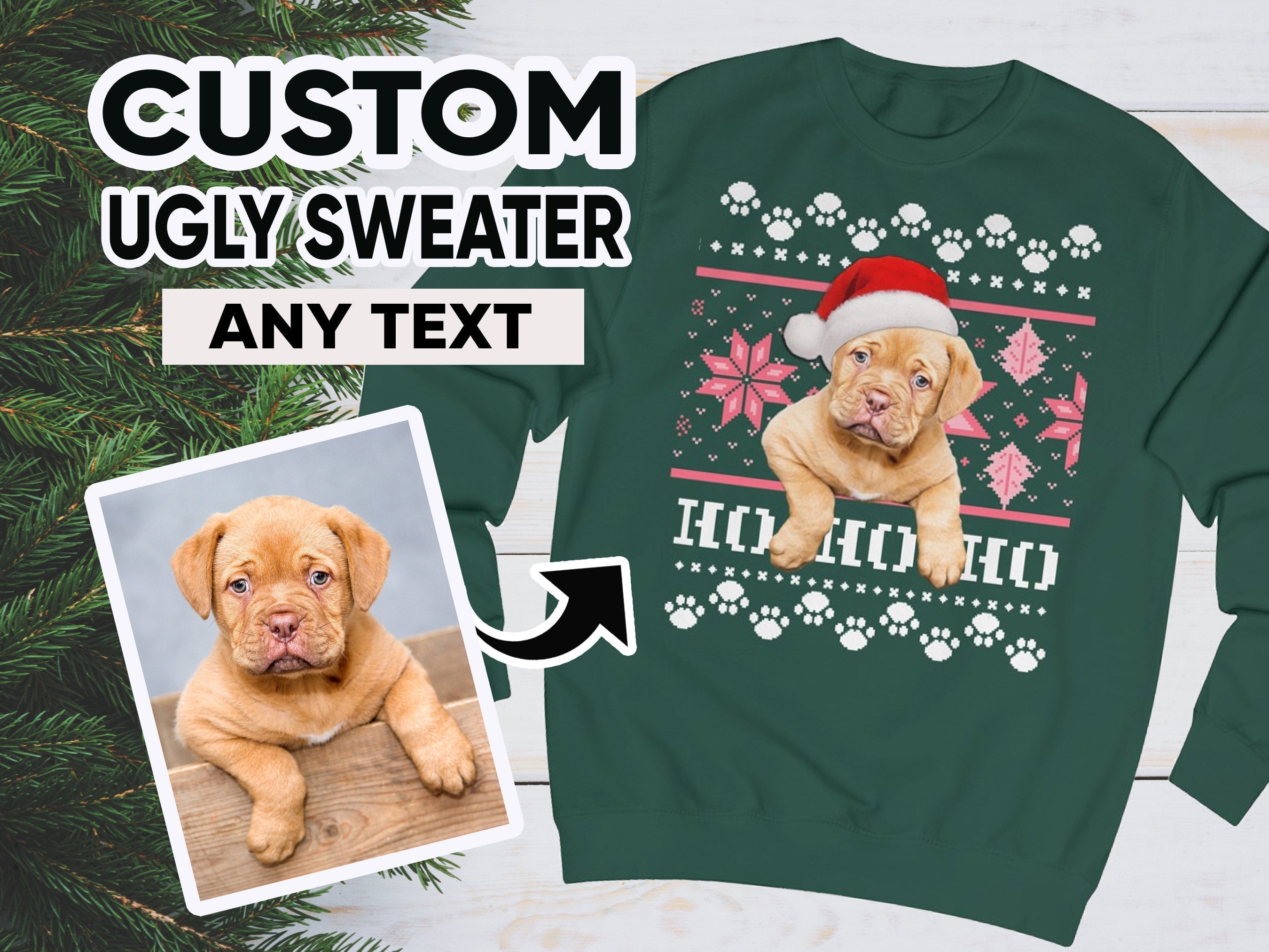 Kids Ugly Christmas Sweater, Custom Santa Claus Dog Ugly Christmas Sweatshirt, Personalised Face Sweatshirt, Santa Hat Ugly Pullover-ilovevango