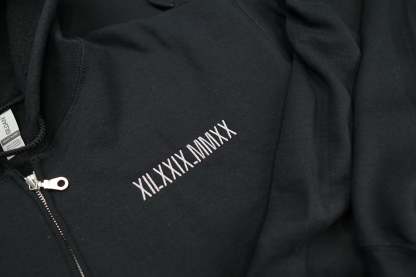 Roman Numerals Anniversary Embroidered Zip Up Hoodie | Embroidered Hoodie | Couples Hoodie Gift | Sweatshirt | Anniversary Date Hoodie-ilovevango