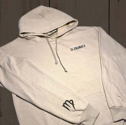 Hoodie | Custom Embroidered Roman Numeral Date + Zodiac Sign on Sleeves | Couple's Hoodie | Engagement Hoodie-ilovevango