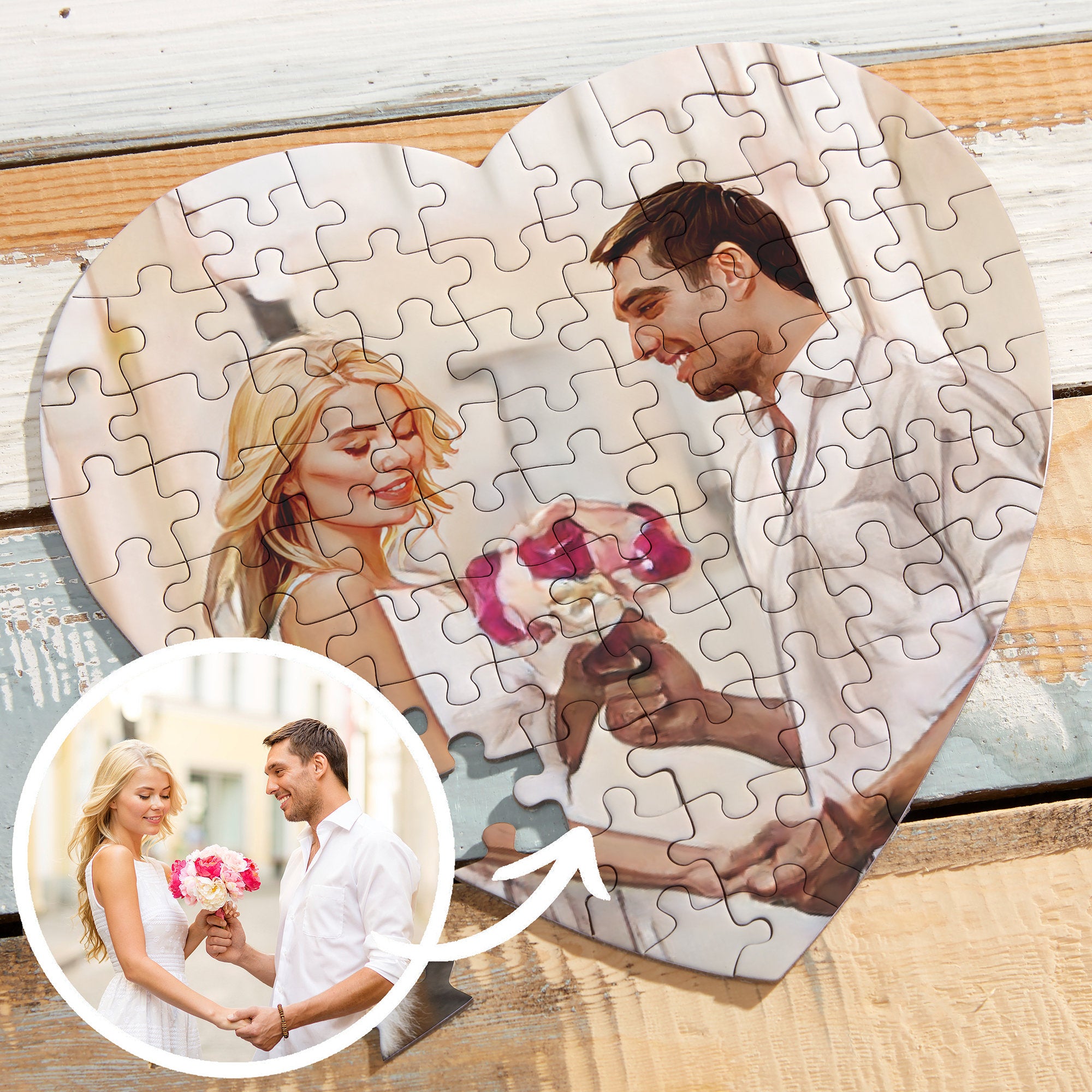 Cartoon Yourself Personalized Mini Heart Photo Puzzle, Custom Puzzles, Photo Jigsaw Puzzle, Personalized Puzzle Gifts-ilovevango