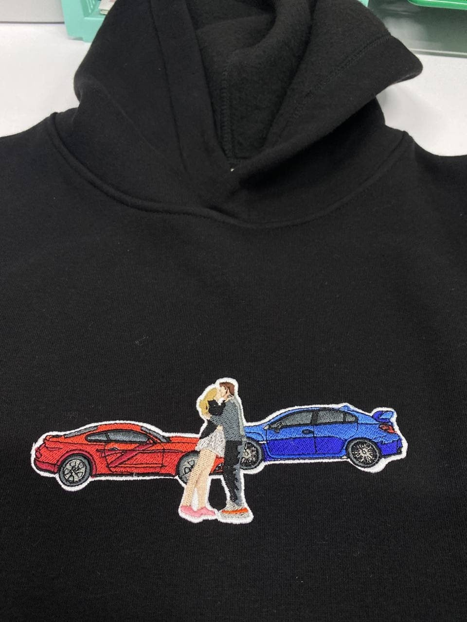 Gift for Boyfriend Embroidered by Car Family Couple Photo Portrait Hoodie Embroidery Photography Crewneck Sweatshirt Romantic Custom-ilovevango