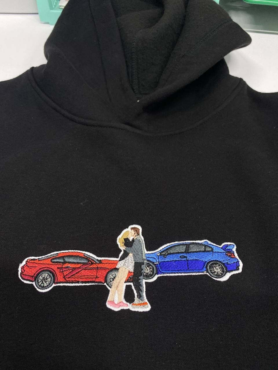 Gift for Boyfriend Embroidered by Car Family Couple Photo Portrait Hoodie Embroidery Photography Crewneck Sweatshirt Romantic Custom-ilovevango