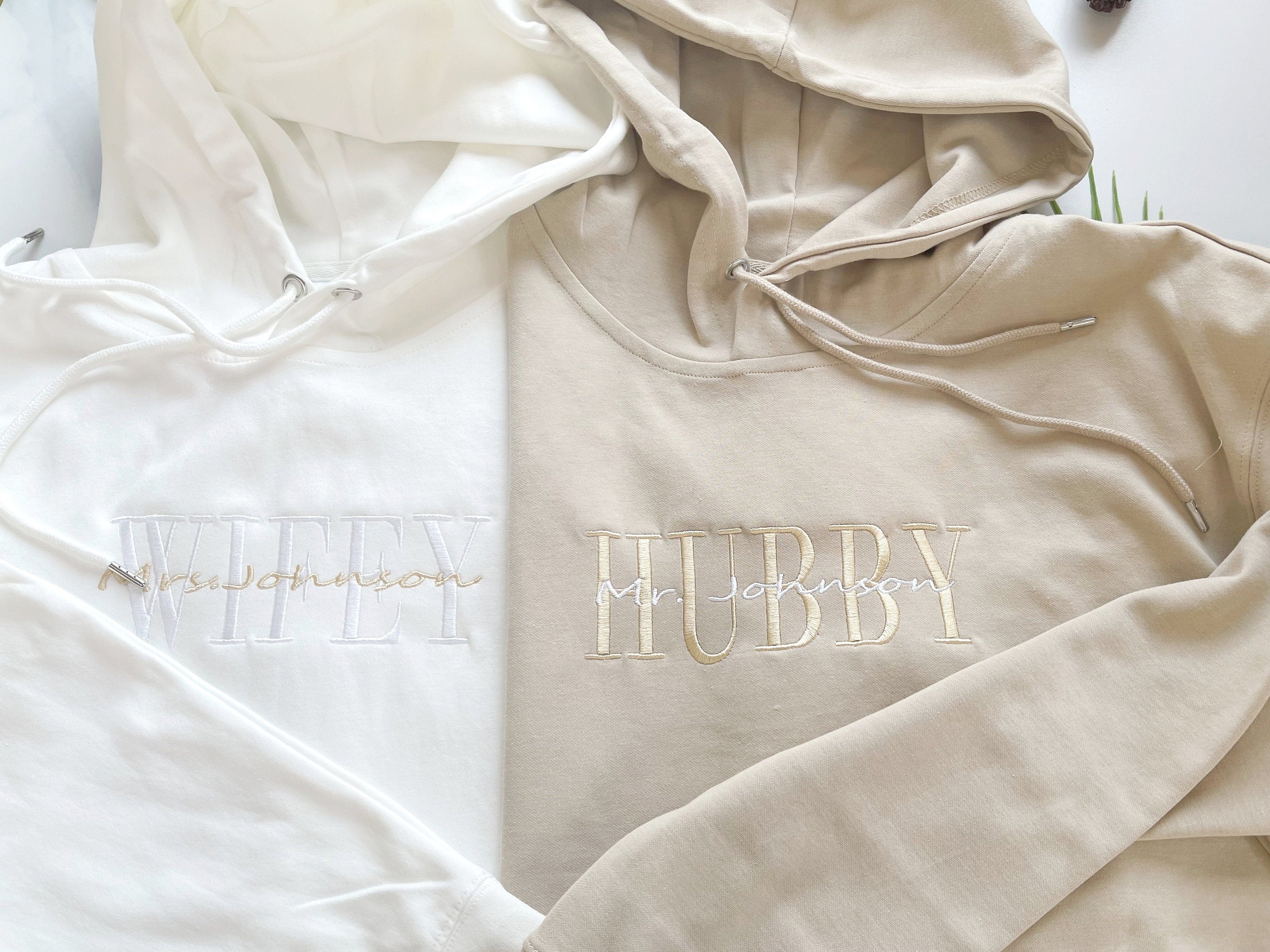 Custom Embroidered Anniversary Sweatshirt Hoodie, Embroidery Wifey Hubby Couple Hoodie Sweatshirt, Custom last name Sweatshirt-ilovevango