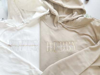 Custom Embroidered Anniversary Sweatshirt Hoodie, Embroidery Wifey Hubby Couple Hoodie Sweatshirt, Custom last name Sweatshirt-ilovevango