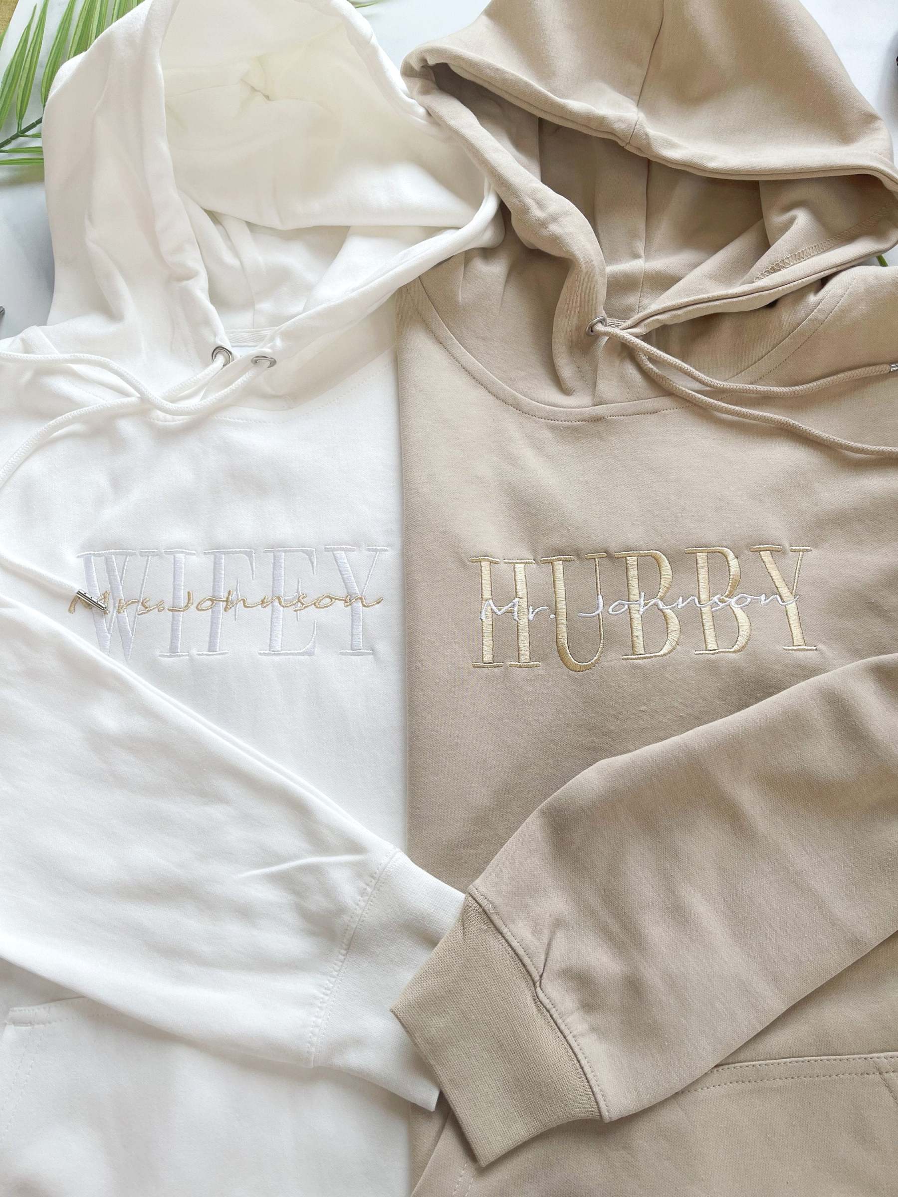 Custom Embroidered Anniversary Sweatshirt Hoodie, Embroidery Wifey Hubby Couple Hoodie Sweatshirt, Custom last name Sweatshirt-ilovevango