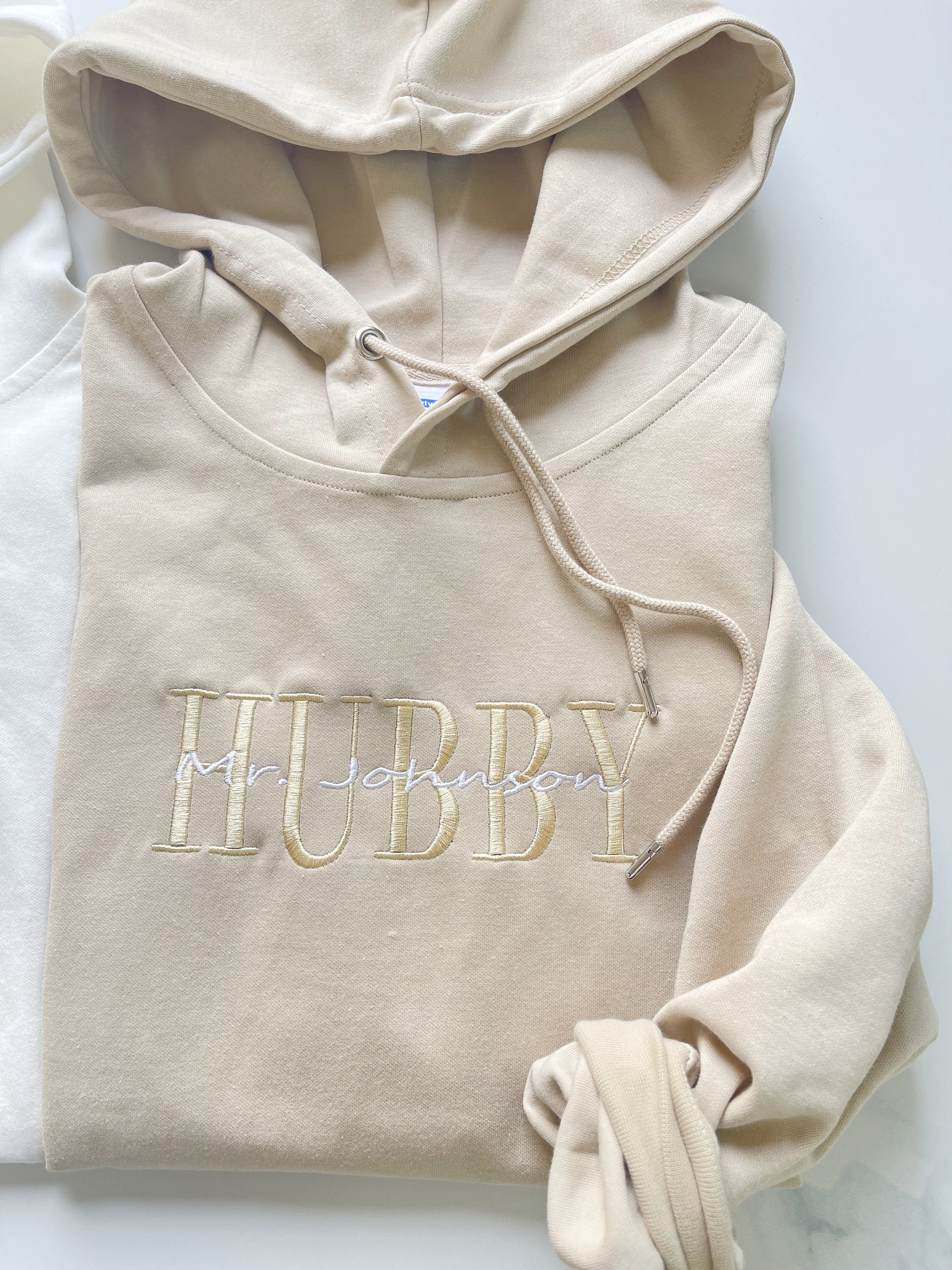Custom Embroidered Anniversary Sweatshirt Hoodie, Embroidery Wifey Hubby Couple Hoodie Sweatshirt, Custom last name Sweatshirt-ilovevango