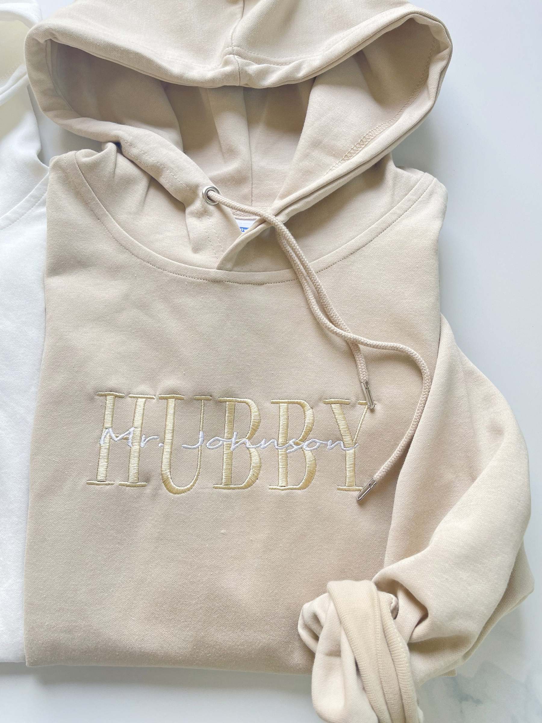 Custom Embroidered Anniversary Sweatshirt Hoodie, Embroidery Wifey Hubby Couple Hoodie Sweatshirt, Custom last name Sweatshirt-ilovevango