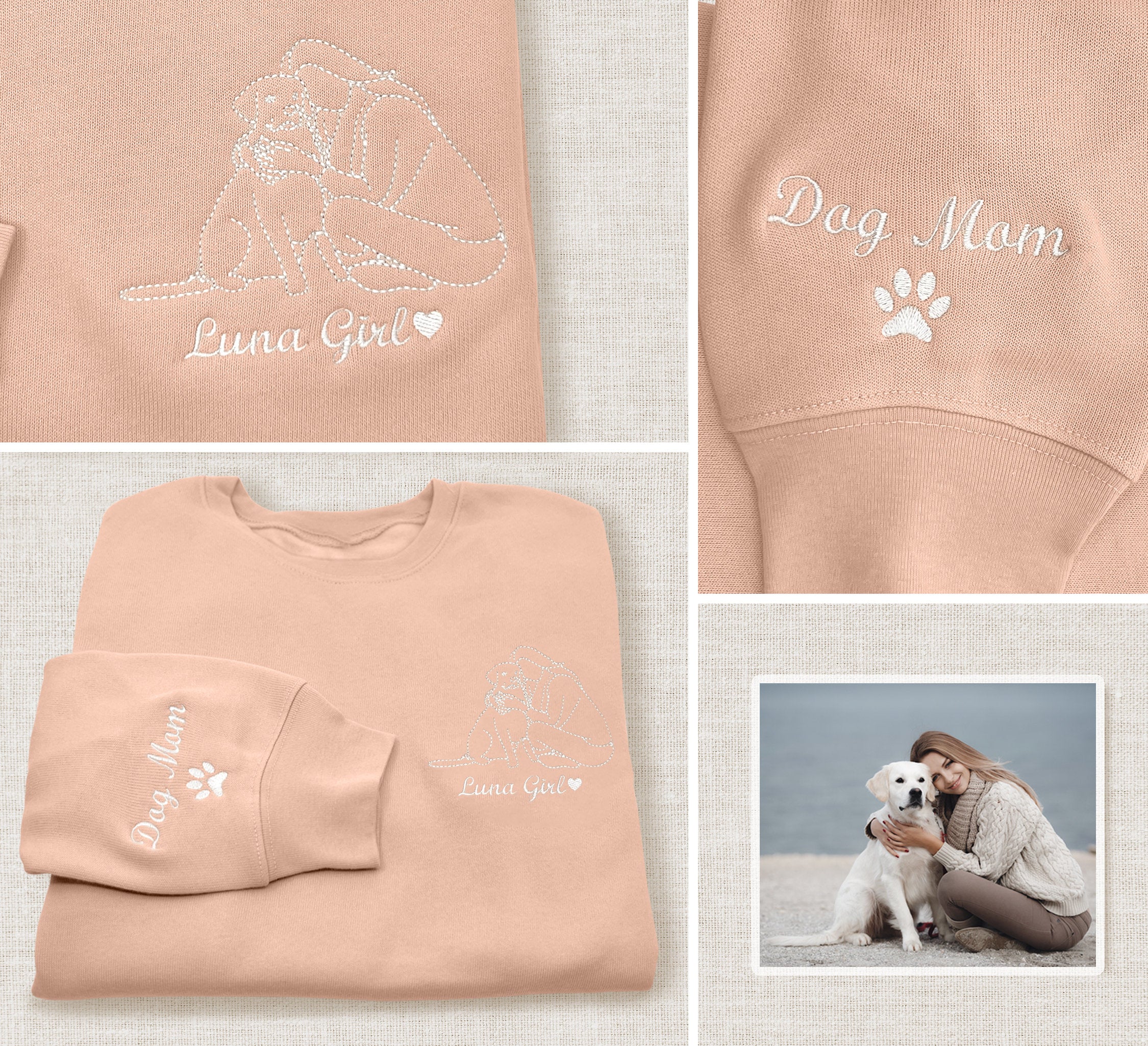 Custom Embroidered Dog Sweatshirt, Embroidered Pet Sweatshirt, Embroidery Dog Face Hoodie, Custom Sweatshirt From Dog Mom Photo, Dog Hoodies-ilovevango