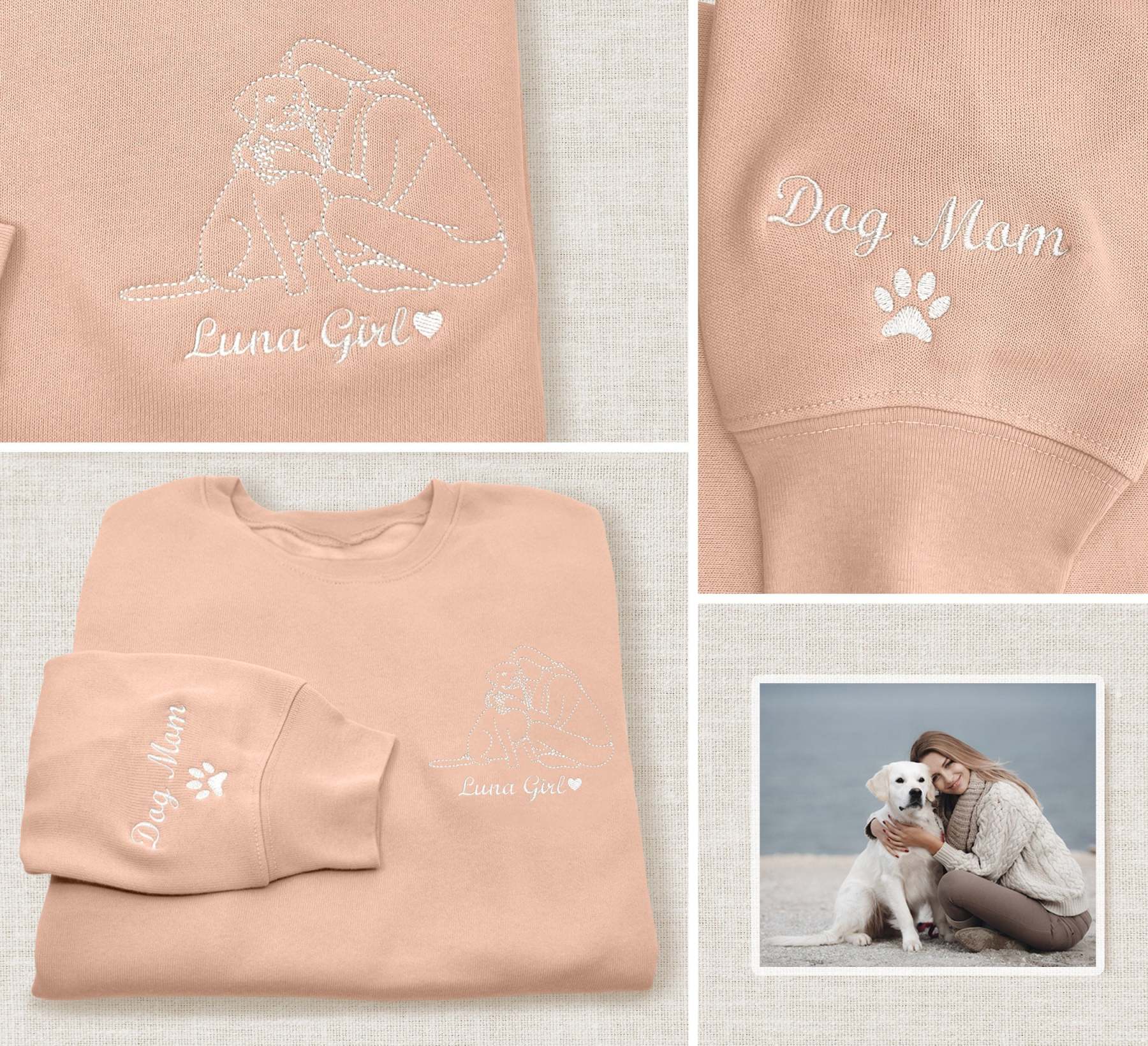 Custom Embroidered Dog Sweatshirt, Embroidered Pet Sweatshirt, Embroidery Dog Face Hoodie, Custom Sweatshirt From Dog Mom Photo, Dog Hoodies-ilovevango