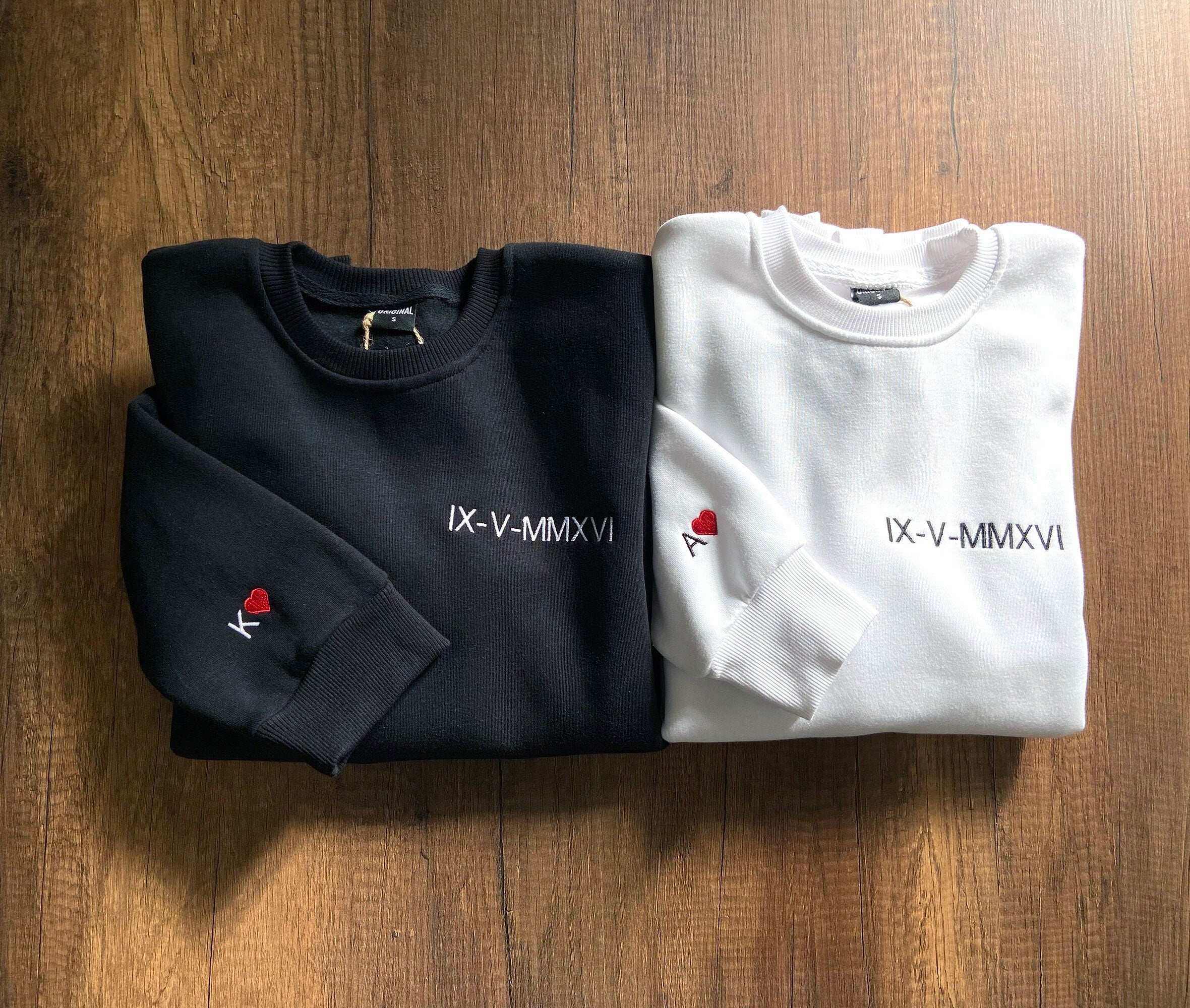 Roman Numeral Hoodie, Couple Sweatshirt, Personalized Embroidered Sweatshirt, Embroidery Sweatshirt, Couple Love Custom Sweatshirt-ilovevango