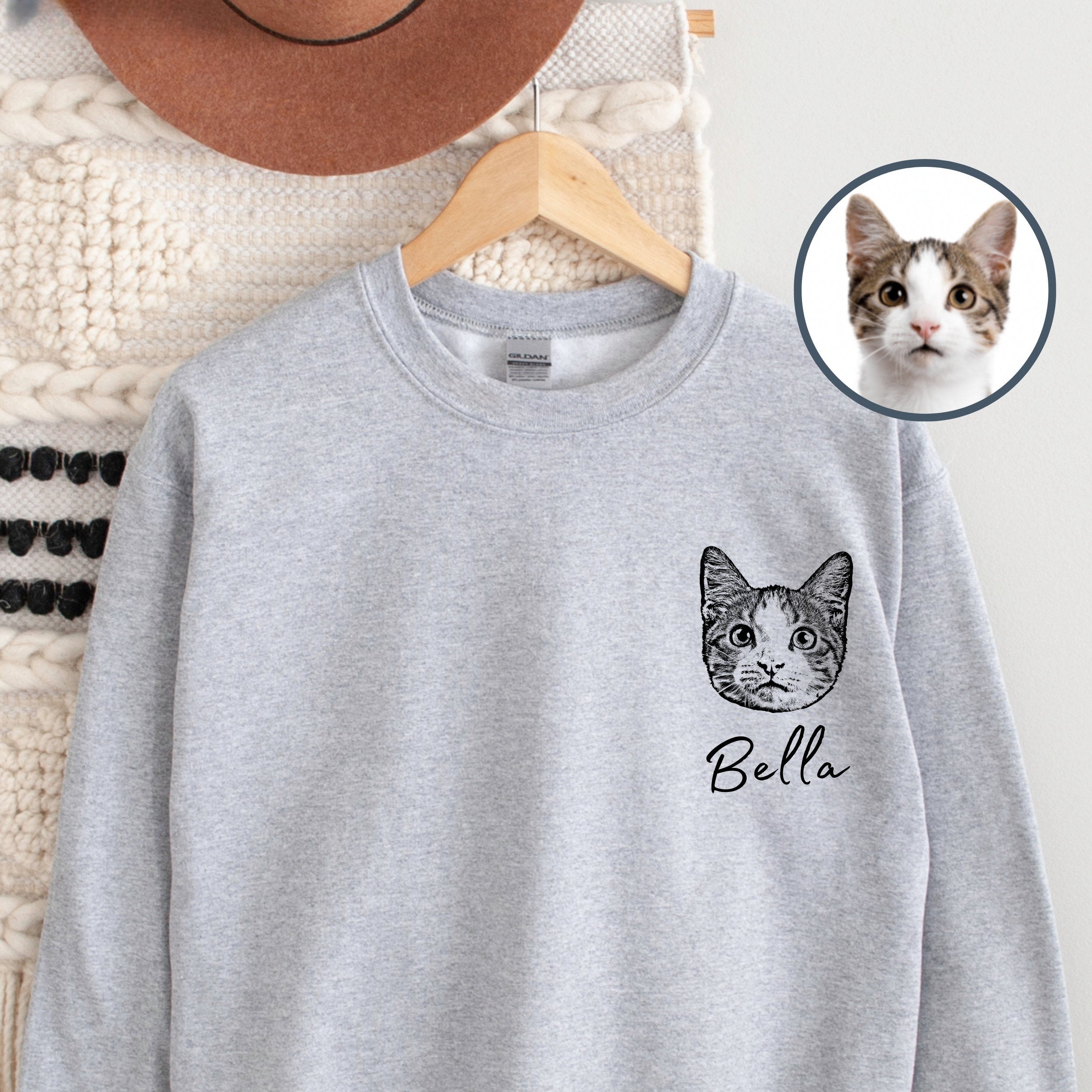 Custom Pet Sweater Using Pet Photo + Name Custom Dog Portrait Sweater Personalized Dog Pullover Dog Sweatshirt Dog Mom Gift Custom Cat Shirt-ilovevango