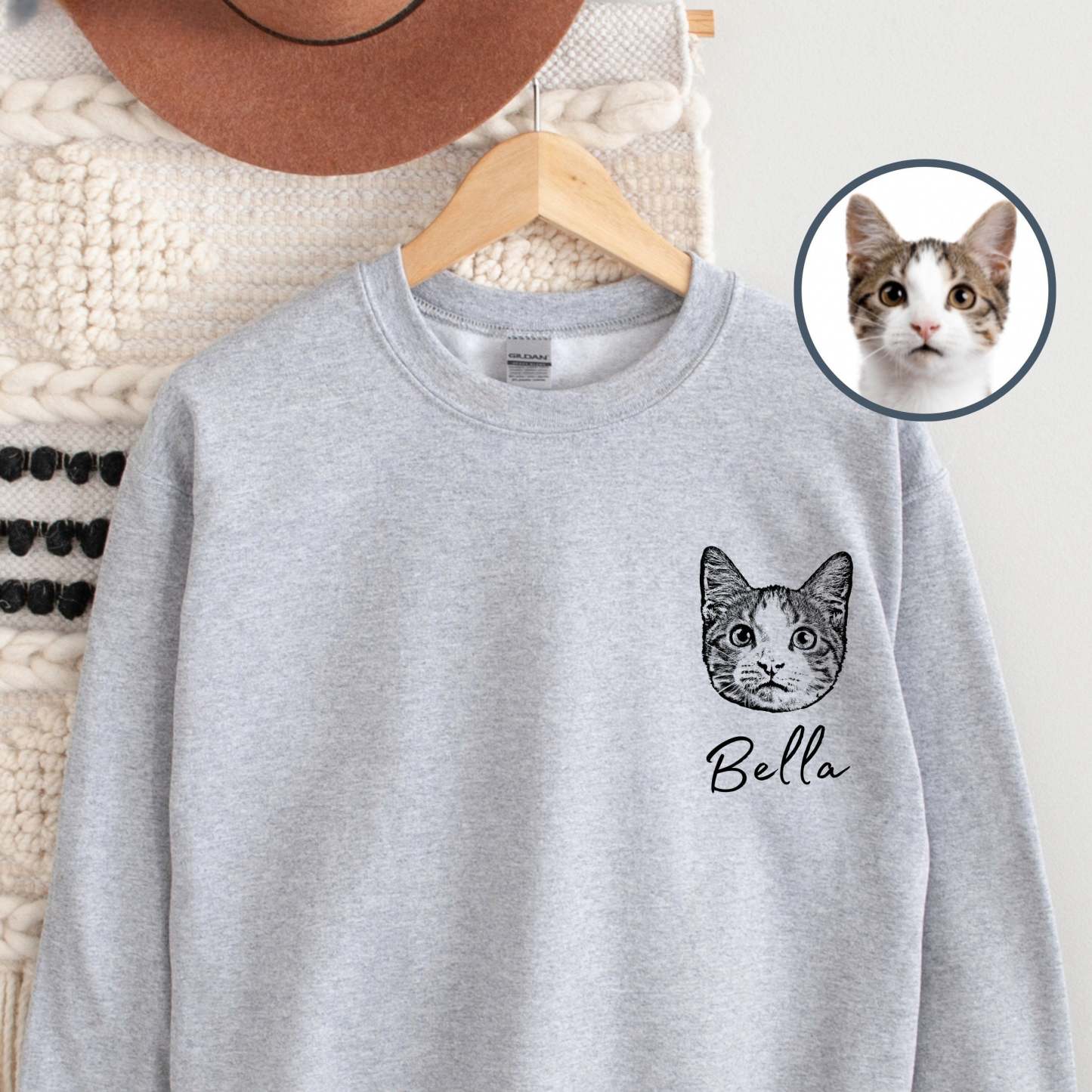 Custom Pet Sweater Using Pet Photo + Name Custom Dog Portrait Sweater Personalized Dog Pullover Dog Sweatshirt Dog Mom Gift Custom Cat Shirt-ilovevango