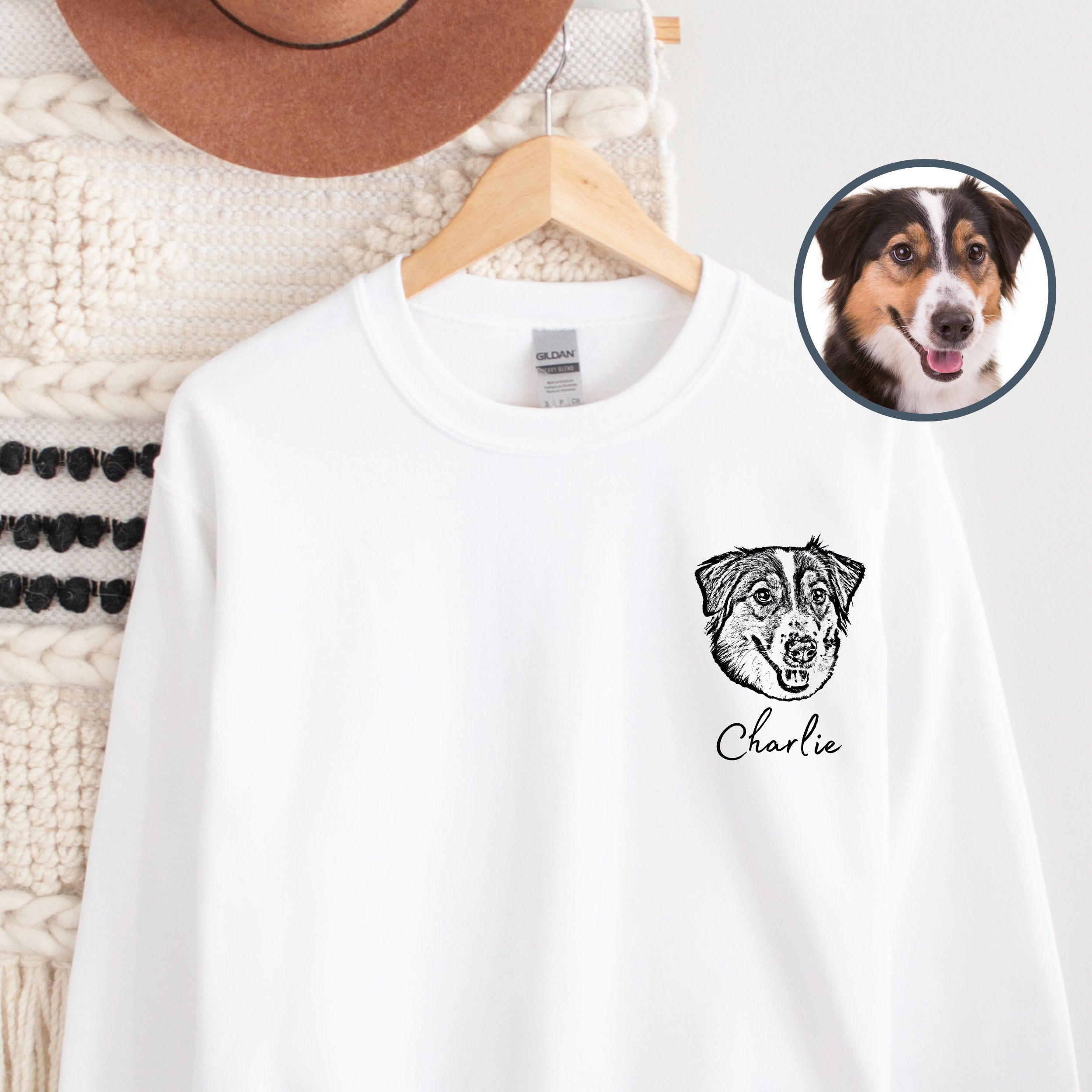 Custom Pet Sweater Using Pet Photo + Name Custom Dog Portrait Sweater Personalized Dog Pullover Dog Sweatshirt Dog Mom Gift Custom Cat Shirt-ilovevango