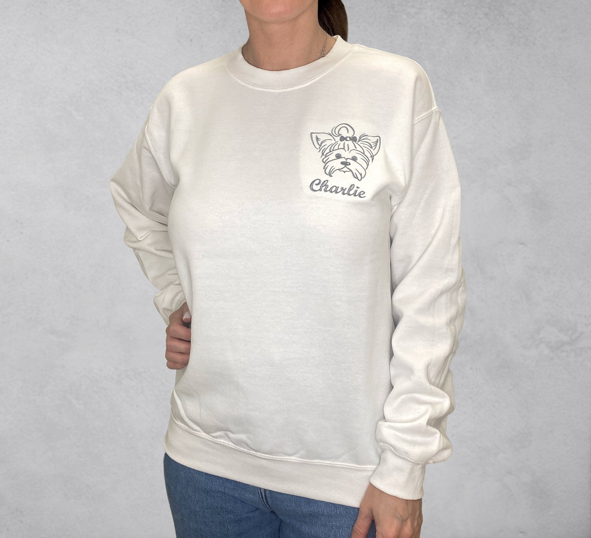 Custom Embroidered Dog Sweatshirt, Embroidered Pet Sweatshirt, Embroidery Dog Face Hoodie, Custom Sweatshirt From Dog Mom Photo, Dog Hoodies-ilovevango