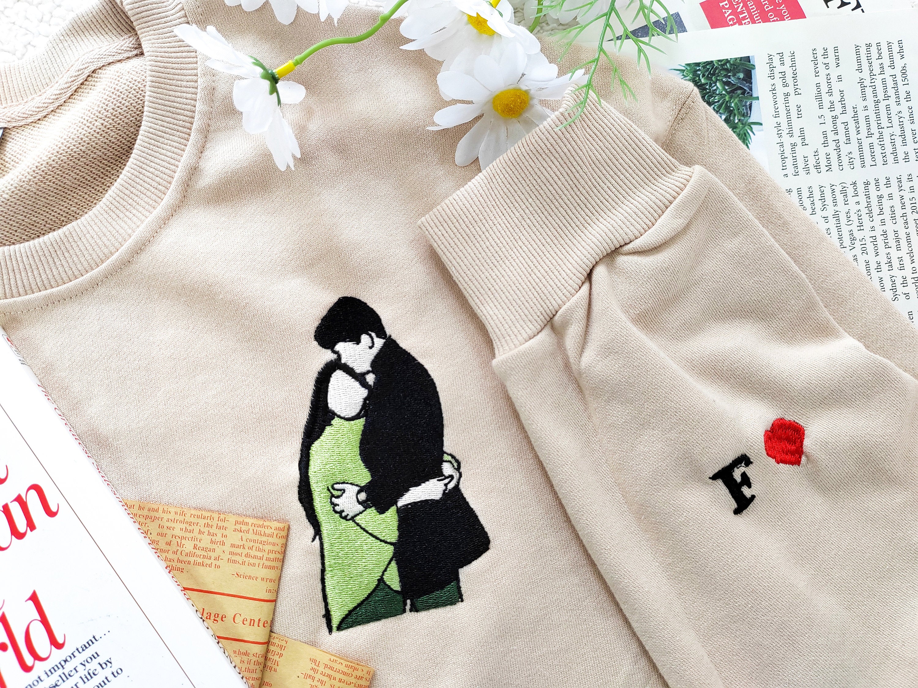 Custom personalized Photo Portrait embroidered sweatshirt,Couple Hoodie,Line art photo Sweatshirt,Gift for her-ilovevango