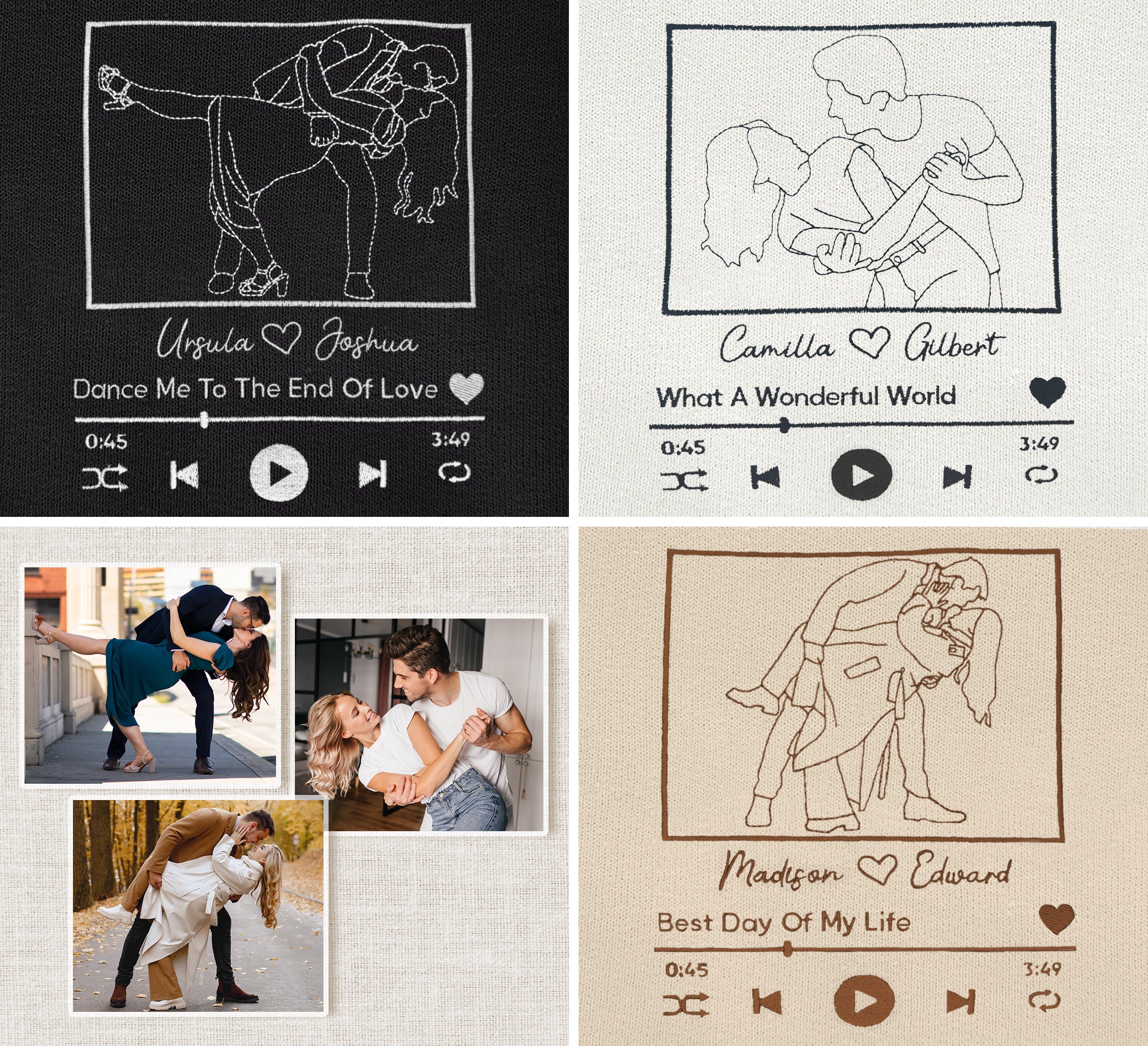 Custom Embroidered Portrait Sweatshirt With Song, Embroidered Outline Photo Sweatshirt, Personalized Couple Hoodies, Portrait From Photo-ilovevango