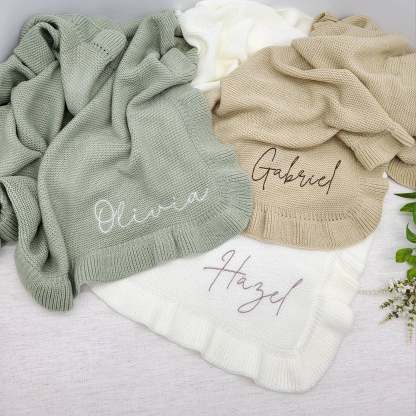 Baby blanket /Embroidered Blanket / Soft Custom Personalized baby blanket / Embroidered Knitted Baby Blanket / Soft Custom Baby Shower Gift-ilovevango