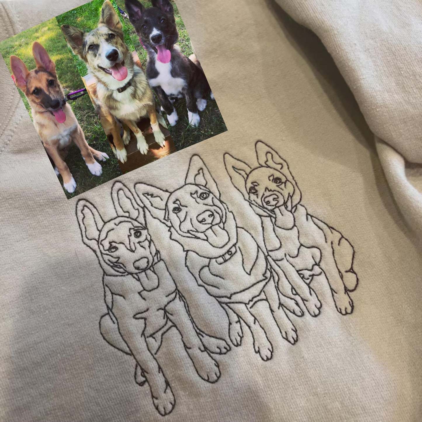 Custom EMBROIDERED Pet Sweatshirt using Pet Photo, Paw Print on the Sleeve, Pet Portrait Sweatshirt, Dog Mom Sweatshirt for Mother Day Gift-ilovevango