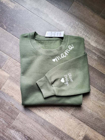 Mama Sweatshirt With Name Sleeve, Personalized Sweatshirt, Mom, Mama Sweatshirt, Mama Sweatshirt With Kid Name, Mama Sweatshirt With Names-ilovevango