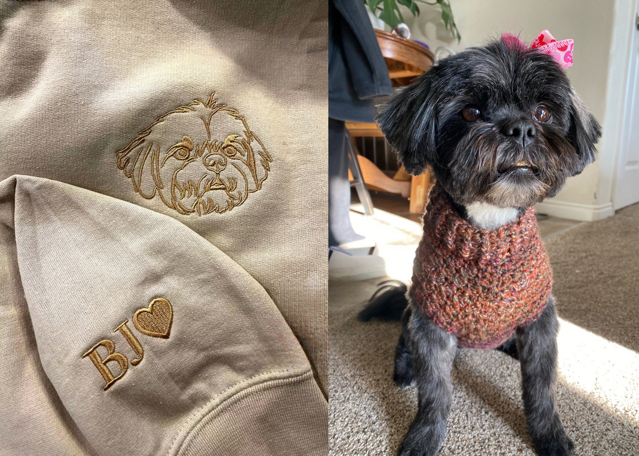 Personalized Embroidered Pet Crewneck| Custom Portrait Pet from photo Hoodie | Embroidered Pet Sweatshirt | Cat Mom Gift | Dog Lover Gift-ilovevango