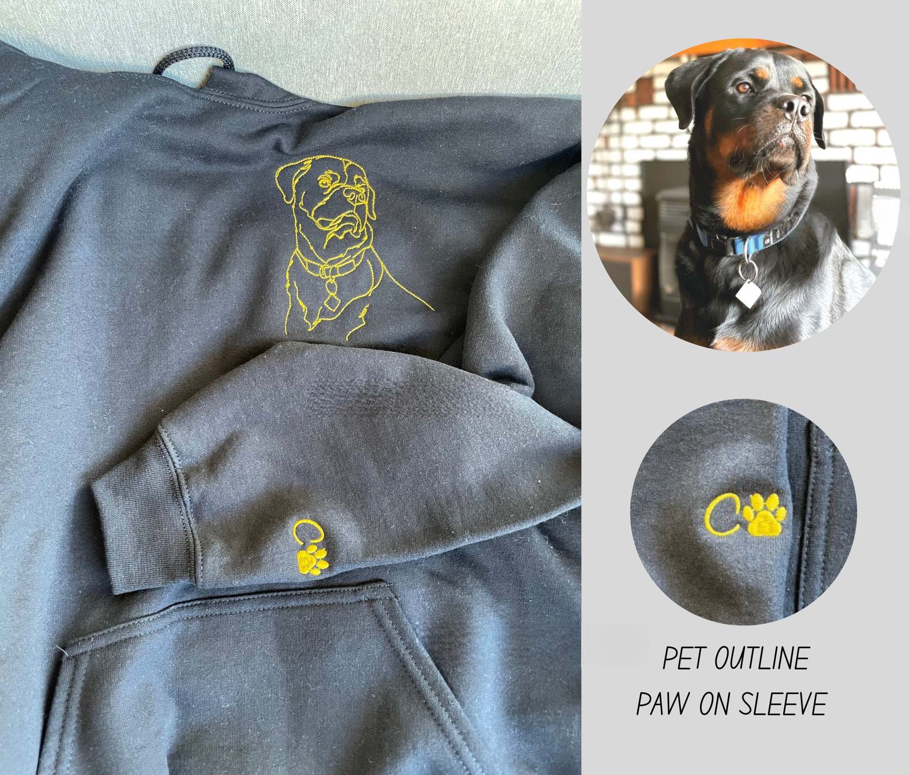 Custom EMBROIDERED Pet Sweatshirt using Pet Photo, Paw Print on the Sleeve, Pet Portrait Sweatshirt, Dog Mom Sweatshirt for Mother Day Gift-ilovevango