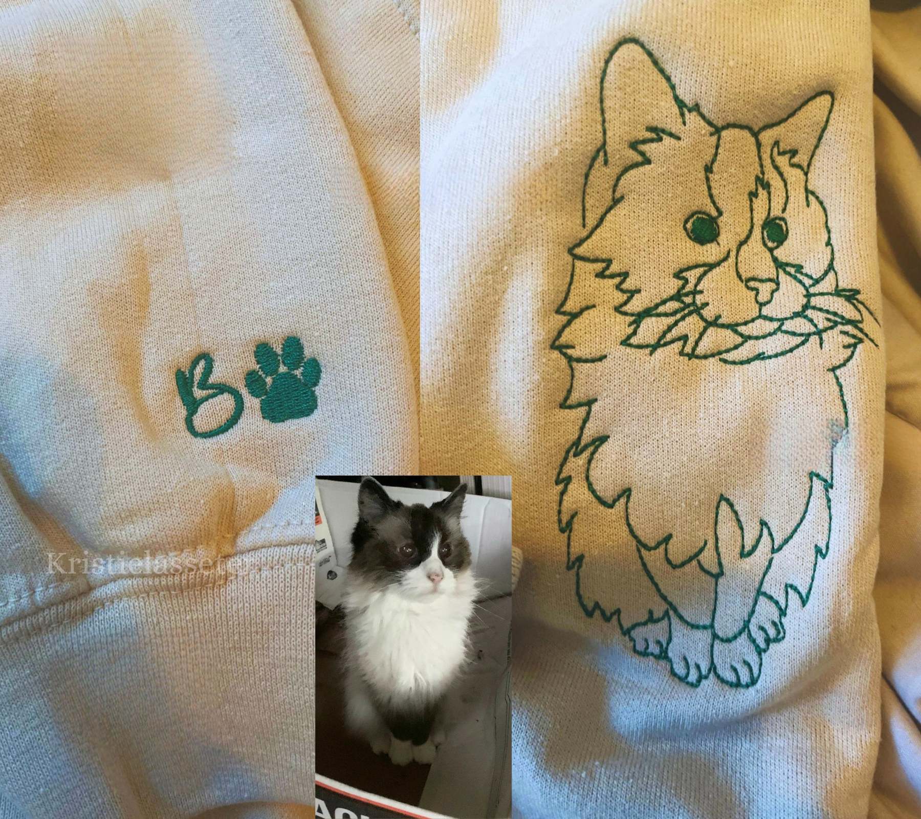 Custom EMBROIDERED Pet Sweatshirt using Pet Photo, Paw Print on the Sleeve, Pet Portrait Sweatshirt, Dog Mom Sweatshirt for Mother Day Gift-ilovevango
