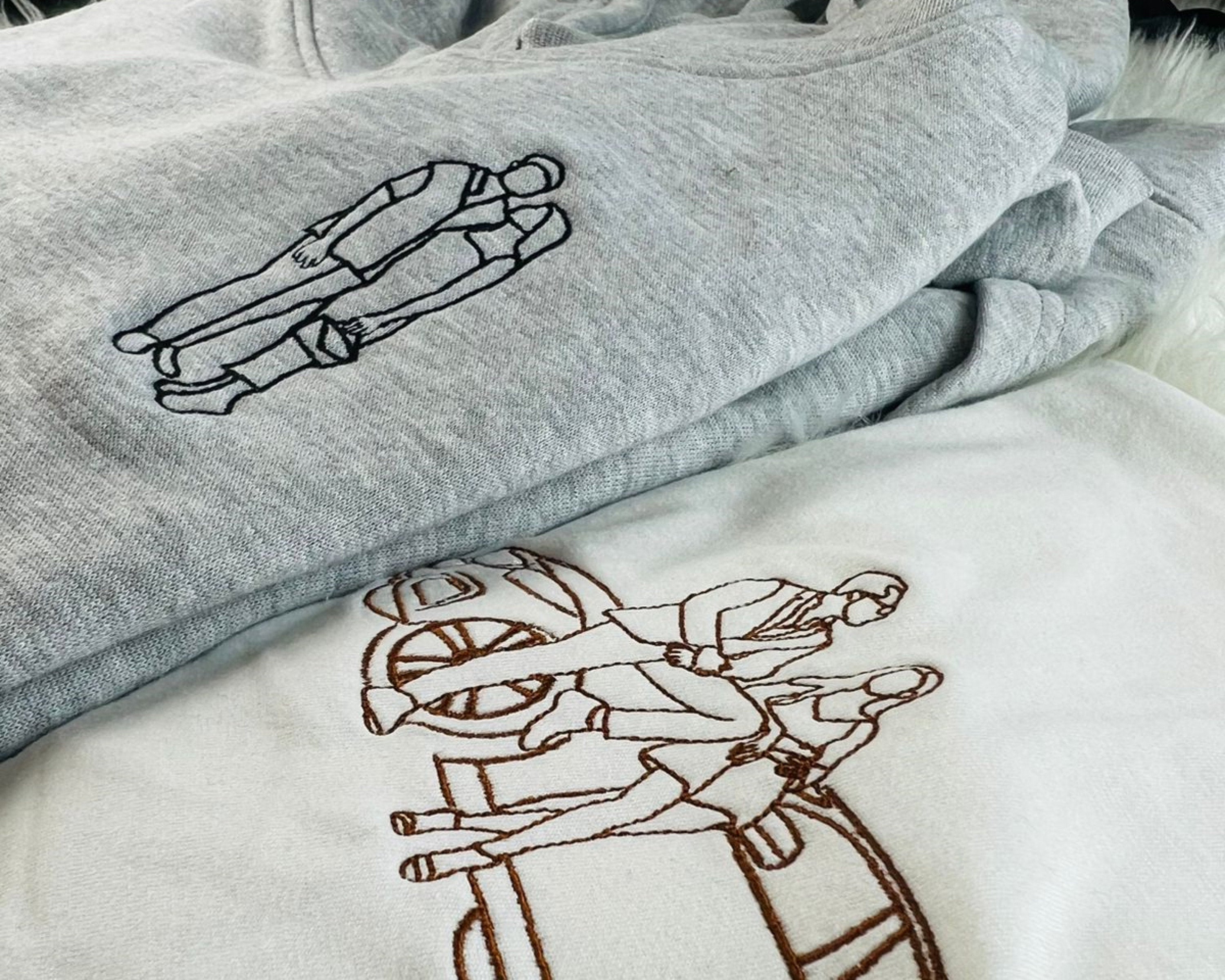 Custom Photo Embroidered Hoodie, Personalised Couple Sketch from Photo Unisex Hoodie, 1st Anniversary Special Date Initial Matching Jumper-ilovevango