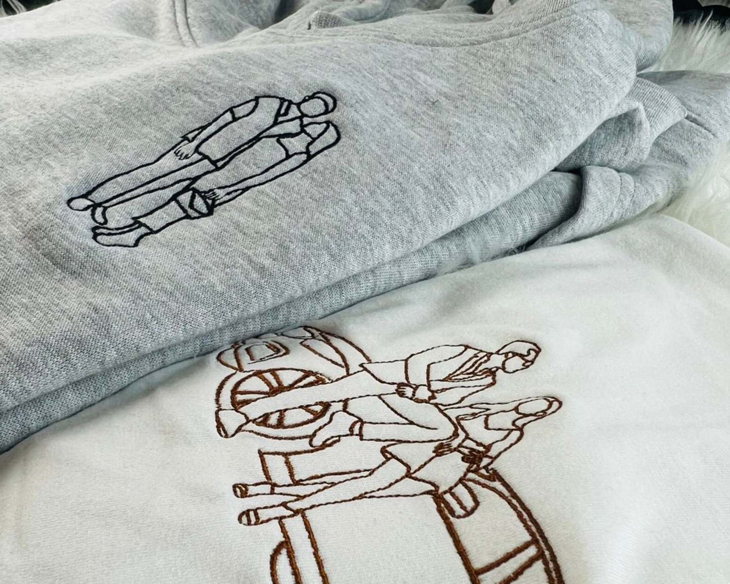 Custom Photo Embroidered Hoodie, Personalised Couple Sketch from Photo Unisex Hoodie, 1st Anniversary Special Date Initial Matching Jumper-ilovevango