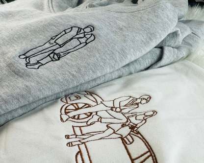 Custom Photo Embroidered Hoodie, Personalised Couple Sketch from Photo Unisex Hoodie, 1st Anniversary Special Date Initial Matching Jumper-ilovevango