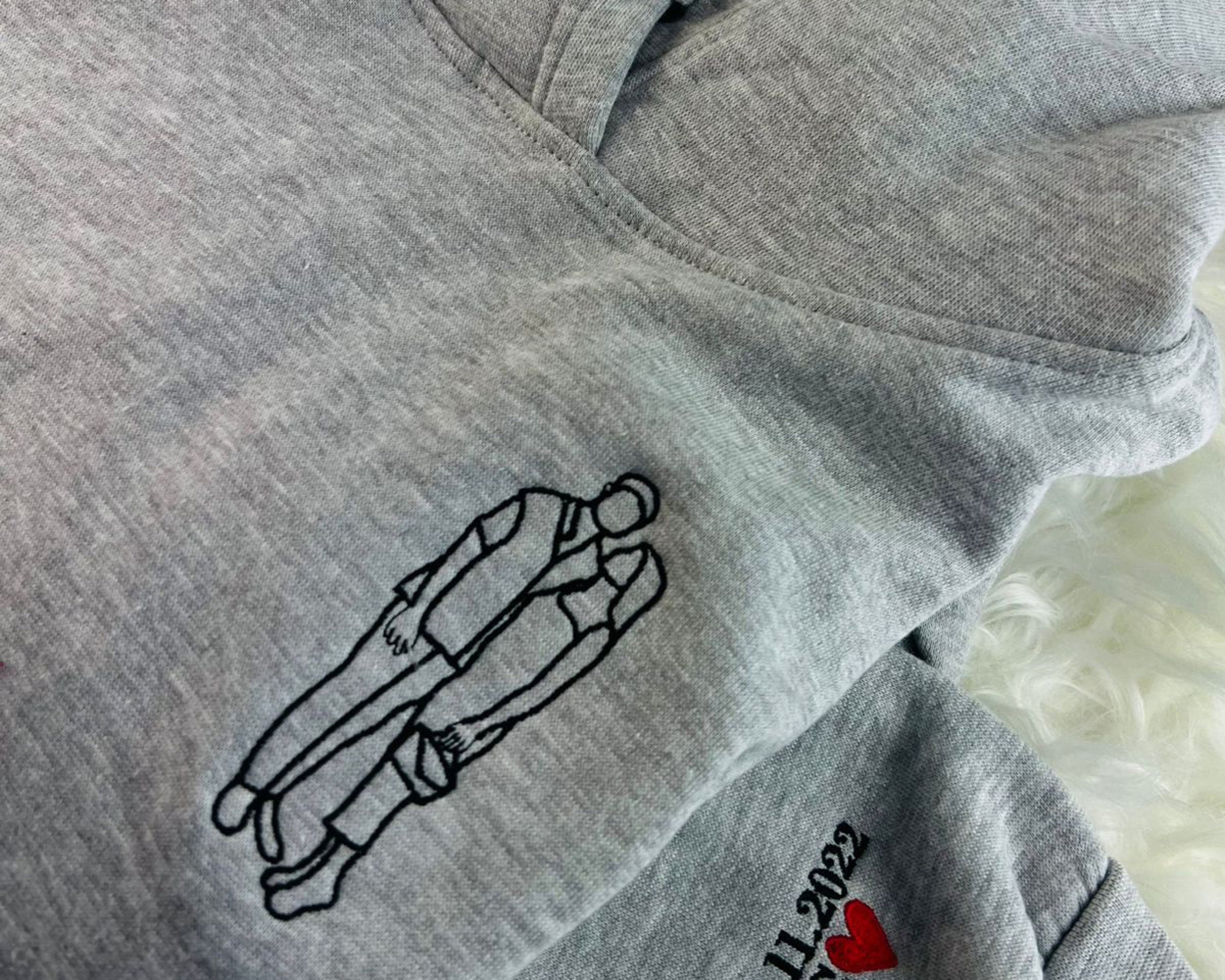 Custom Photo Embroidered Hoodie, Personalised Couple Sketch from Photo Unisex Hoodie, 1st Anniversary Special Date Initial Matching Jumper-ilovevango