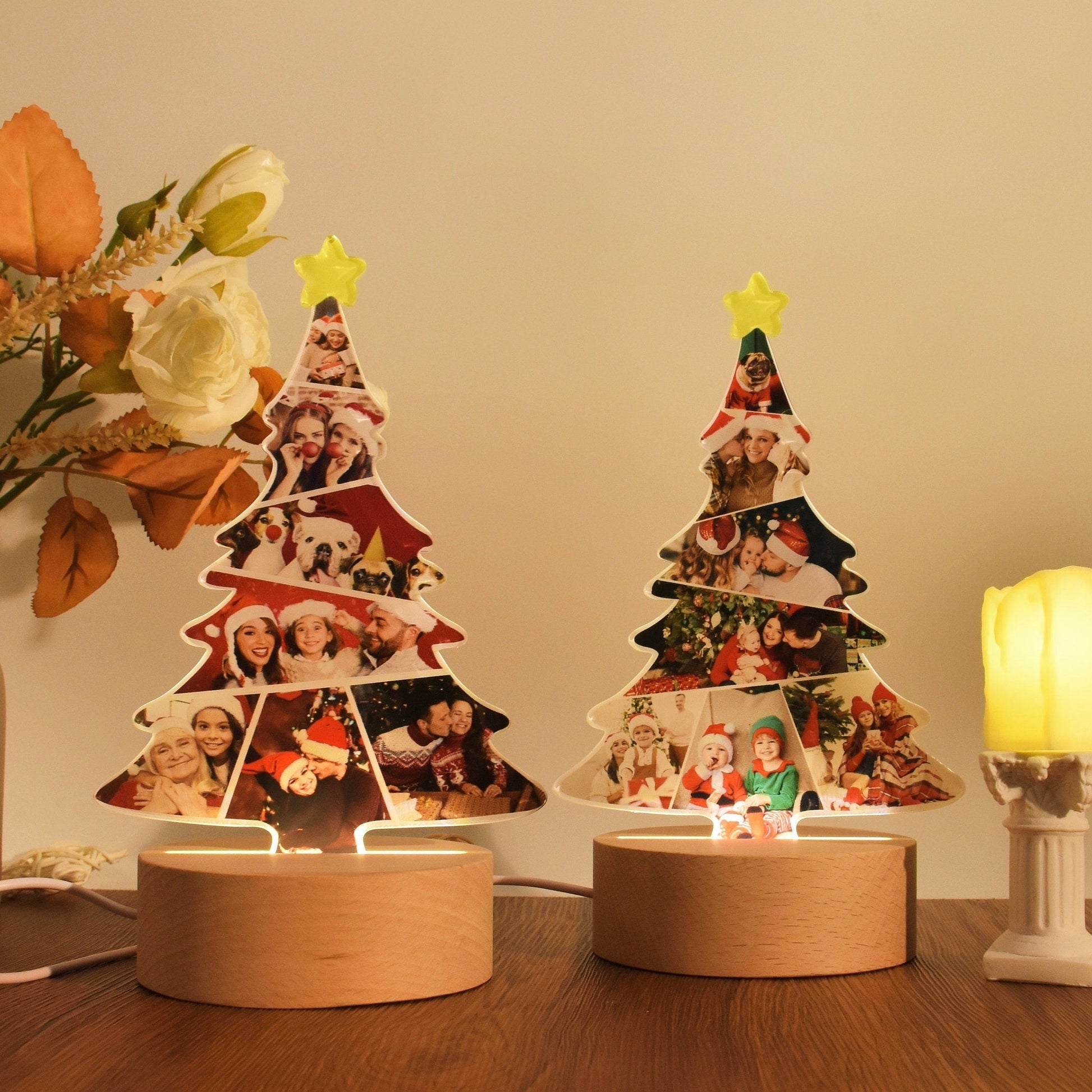 Custom Christmas Tree Shape Photo Collage Lamp with Photos-ilovevango