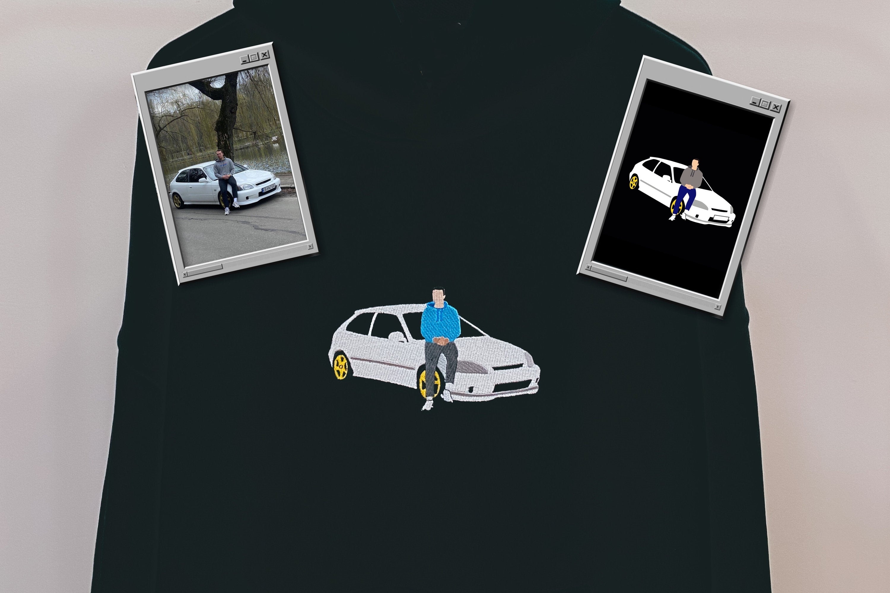 Gift for Boyfriend Embroidered by Car Family Couple Photo Portrait Hoodie Embroidery Photography Crewneck Sweatshirt Romantic Custom-ilovevango