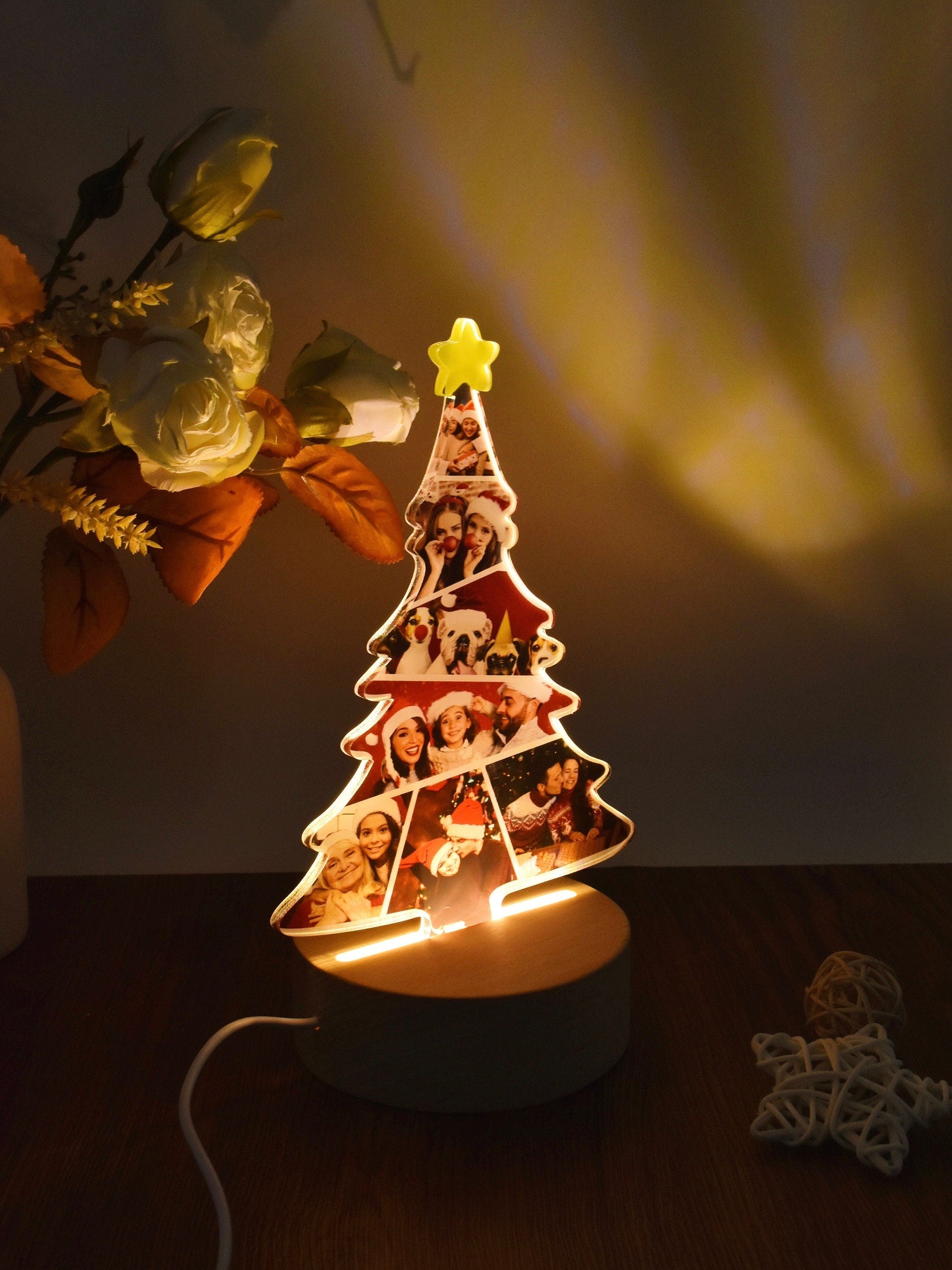 Custom Christmas Tree Shape Photo Collage Lamp with Photos-ilovevango