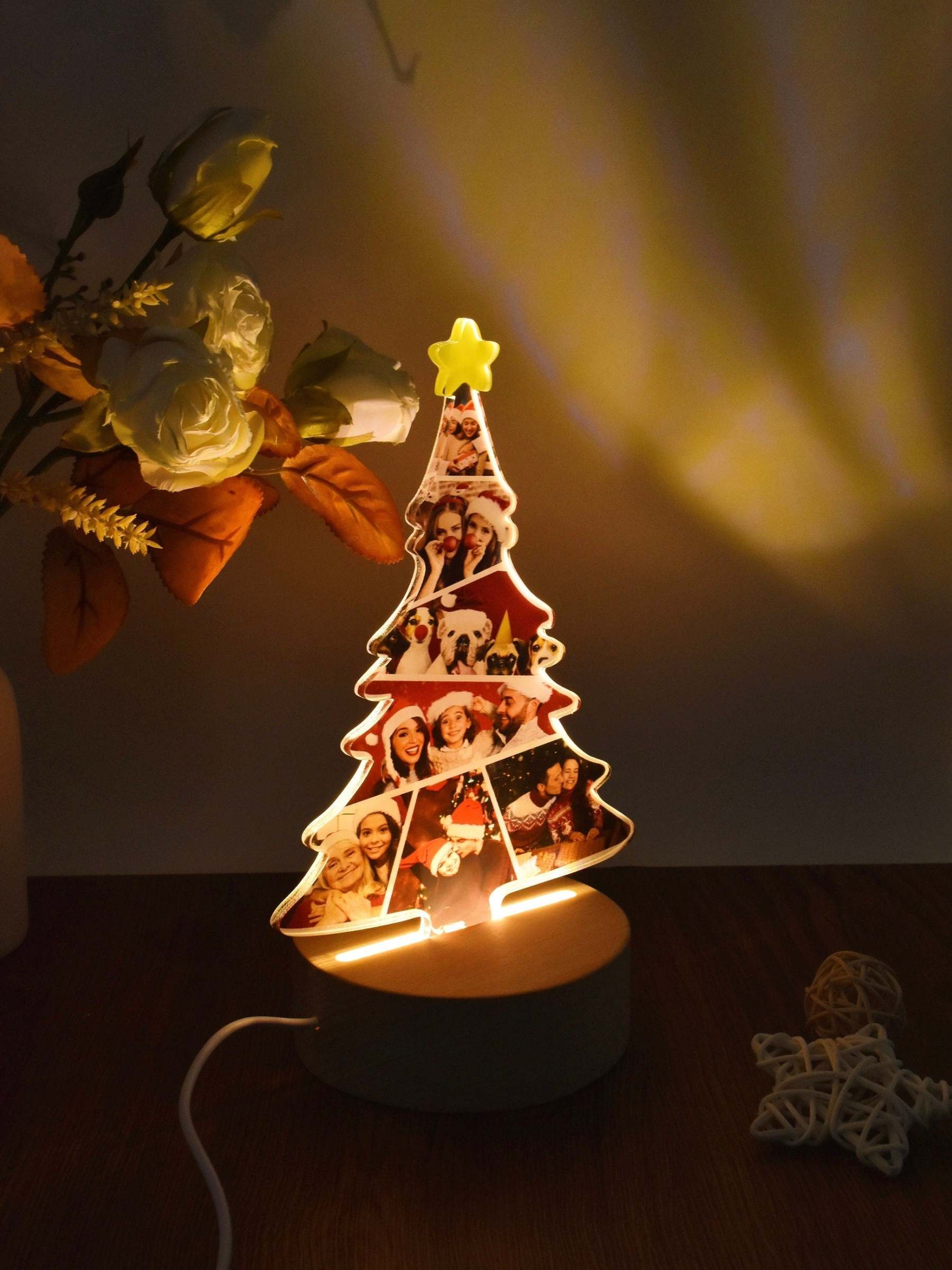 Custom Christmas Tree Shape Photo Collage Lamp with Photos-ilovevango