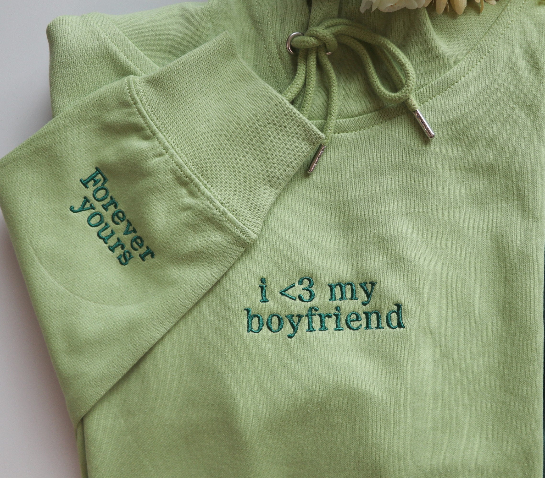 Personalized Embroidered Sweatshirt Hoodie Initial on sleeve, Couples Gifts Valentines Day Gift for Him for her Forever yours You are mine-ilovevango