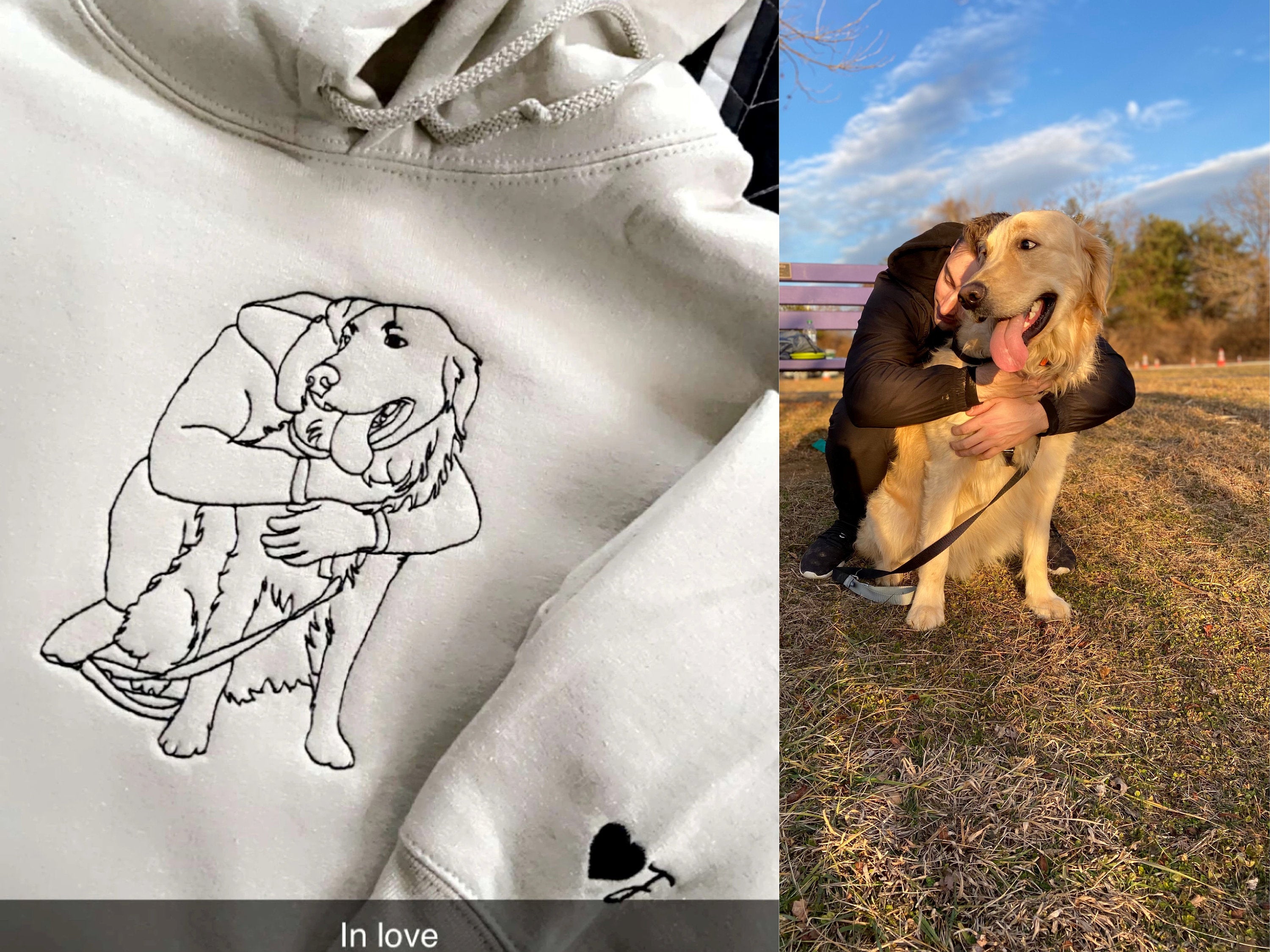 Custom Embroidered Dog Dad Hoodie with Portrait from Photo, Embroidered Photo Sweatshirt, Outline Embroidered Sweatshirt, Portrait Hoodie-ilovevango