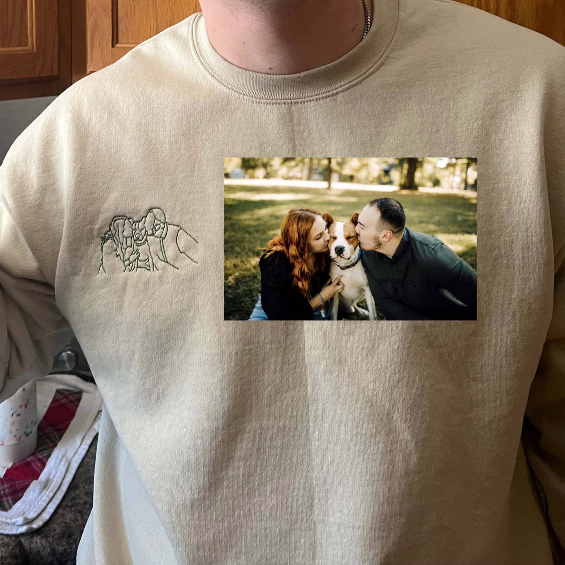 Custom Embroidered Dog Dad Hoodie with Portrait from Photo, Embroidered Photo Sweatshirt, Outline Embroidered Sweatshirt, Portrait Hoodie-ilovevango