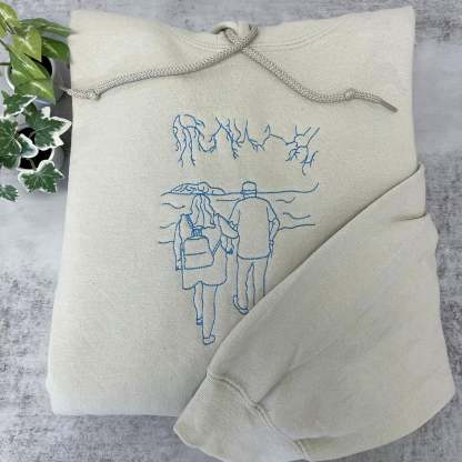 Custom Embroider Sweatshirt Outline Photo, Valentine Date Gift For Couple, Personalized Portrait From Photo Tshirt Couple Hoodie For Him Her-ilovevango