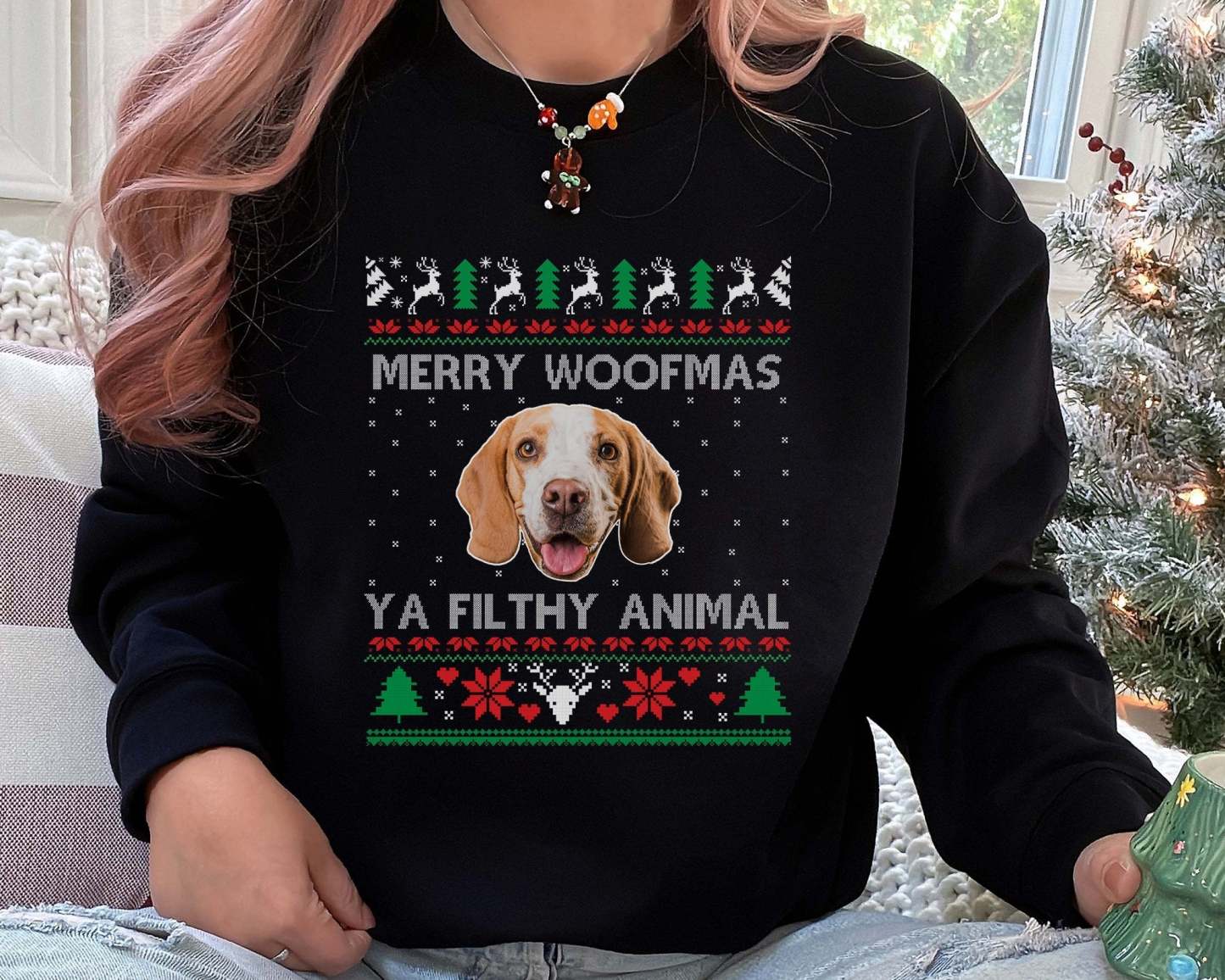 Custom Photo Ugly Christmas Sweater, Couple Matching Xmas Jumper, Dog Face Funny Sweatshirt, Dog Lover Personalised Jumper, Pet Lover Gift-ilovevango