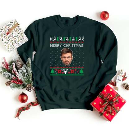 Custom Photo Ugly Christmas Sweater, Couple Matching Xmas Jumper, Dog Face Funny Sweatshirt, Dog Lover Personalised Jumper, Pet Lover Gift-ilovevango