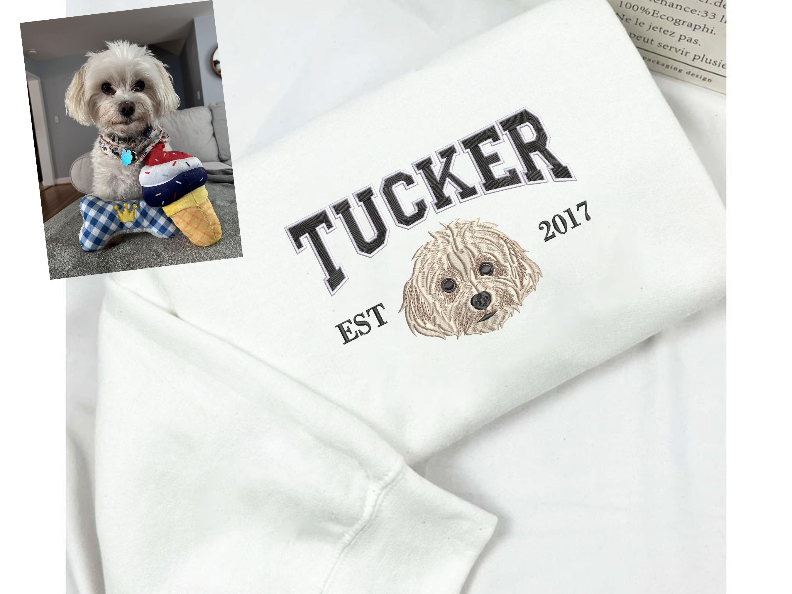 Custom Pet Embroidery Sweatshirt from Photo, Personalized Dog Embroidered Sweatshirt, Pet Face Sweatshirt, Crewneck, Tee or Hoodie-ilovevango