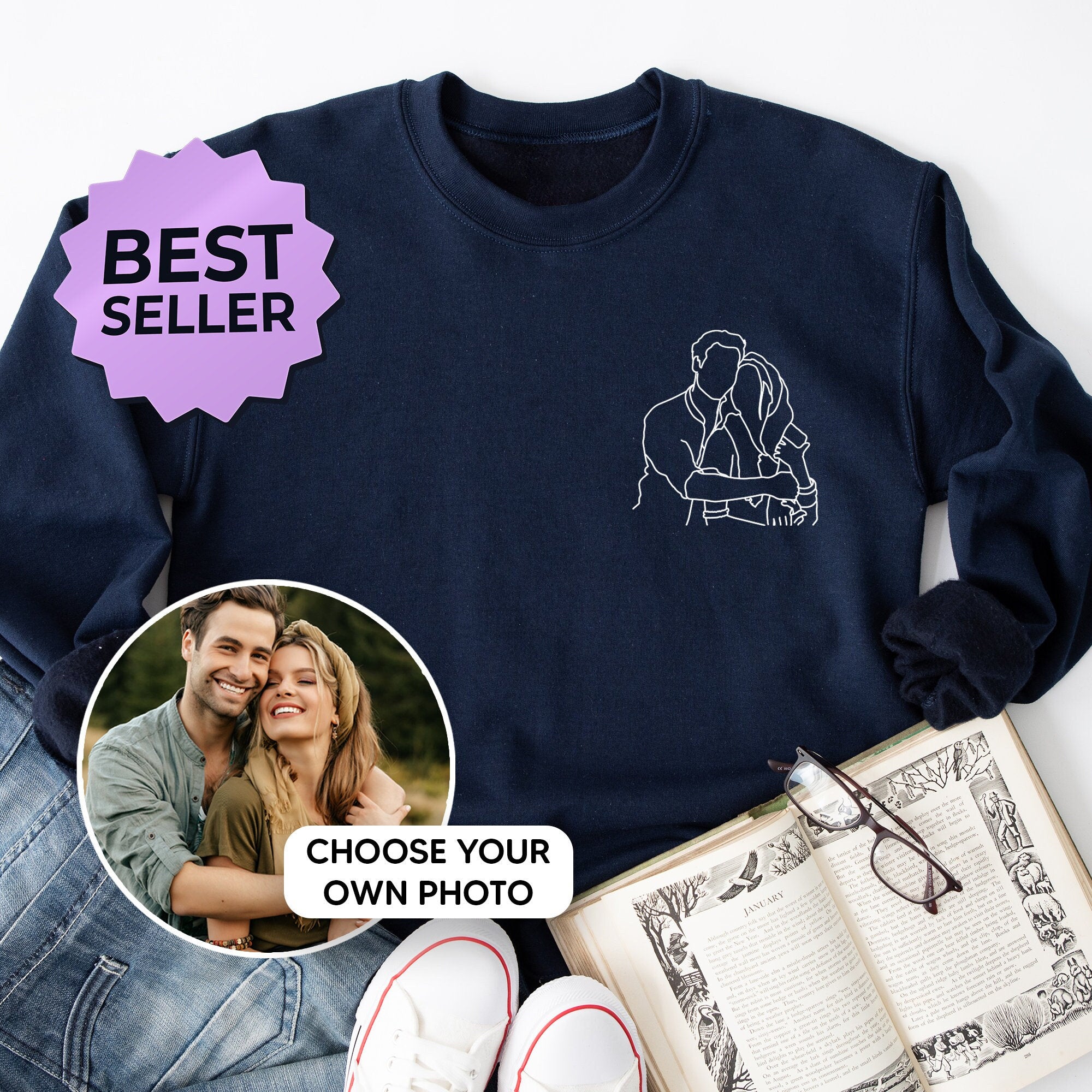 Custom portrait from photo to shirt, outline photo sweatshirt, Custom Photo, custom portrait, Couple Hoodie, Couple Shirt, Couple Hoodie-ilovevango