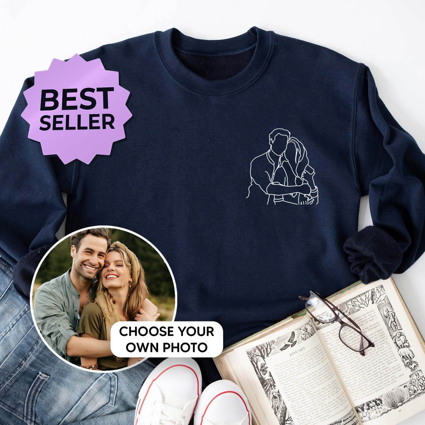 Custom portrait from photo to shirt, outline photo sweatshirt, Custom Photo, custom portrait, Couple Hoodie, Couple Shirt, Couple Hoodie-ilovevango