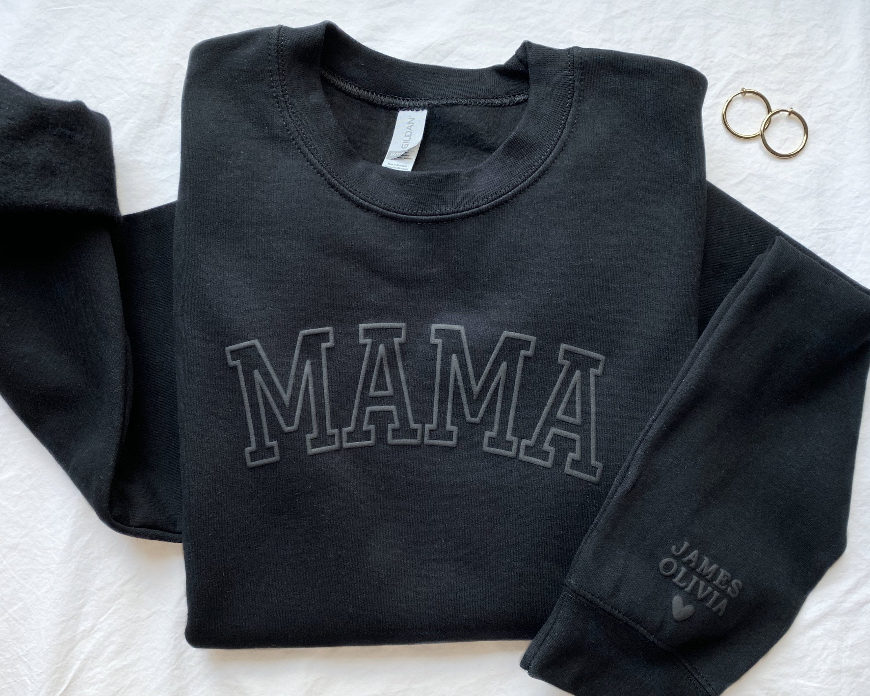 Personalized Mama Sweatshirt with Kid Names on Sleeve, Mothers Day Gift, Birthday Gift for Mom, New Mom Gift, Minimalist Cool Mom Sweater-ilovevango