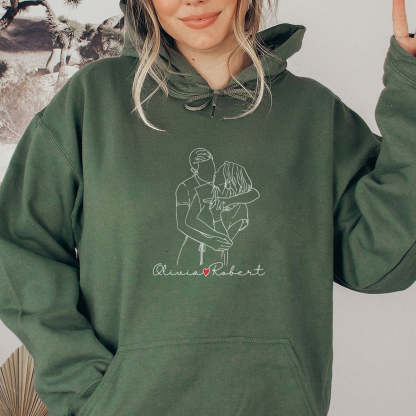 Custom Portrait From Photo Hoodie, Couple Outline Photo Sweatshirt, Custom Line Art Photo Hoodies, Couple Hoodies, Valentines Day Sweats-ilovevango
