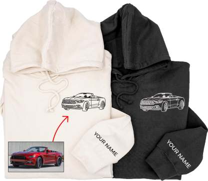 Custom Embroidery Car Photo Line Art Hoodie, Custom car outline Sweatshirt, hoodie, Personalized, Dad Gift, Custom sweatshirt, Gift for Him-ilovevango