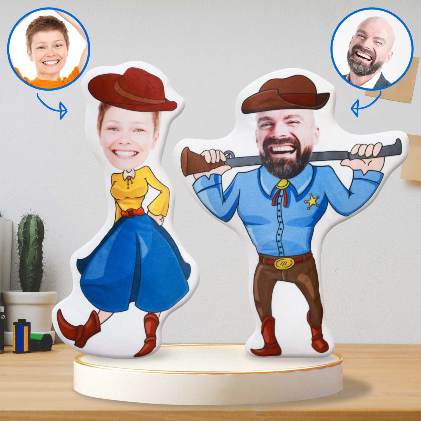 Custom Cowboy doll boyfriend photo pillow Girlfriend face Picture cushion Send husband birthday gift wife Christmas gift muscle men Toys-ilovevango