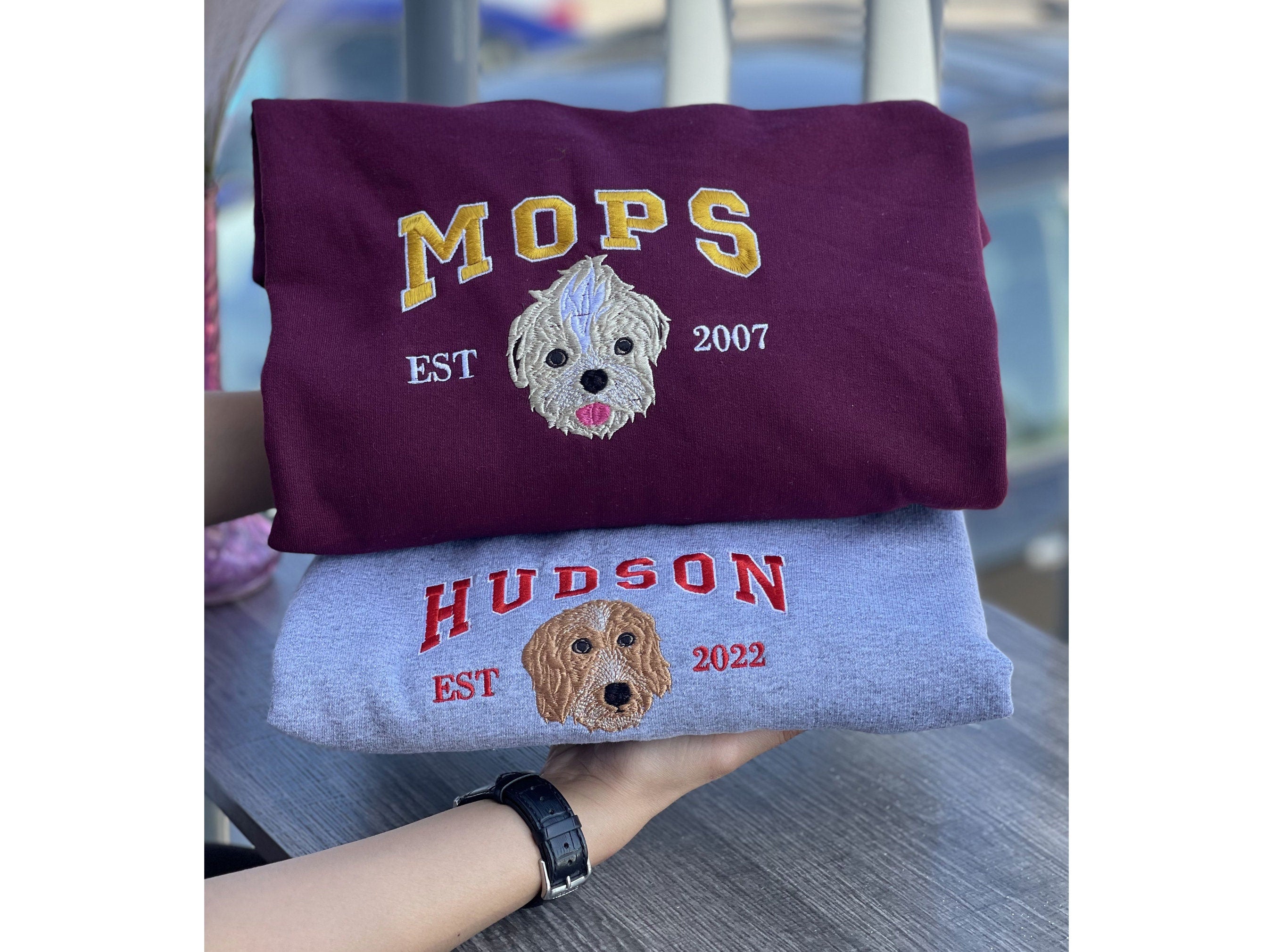 Custom Pet Embroidery Sweatshirt from Photo, Personalized Dog Embroidered Sweatshirt, Pet Face Sweatshirt, Crewneck, Tee or Hoodie-ilovevango