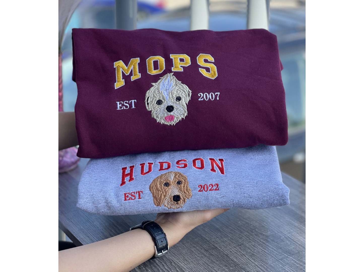 Custom Pet Embroidery Sweatshirt from Photo, Personalized Dog Embroidered Sweatshirt, Pet Face Sweatshirt, Crewneck, Tee or Hoodie-ilovevango